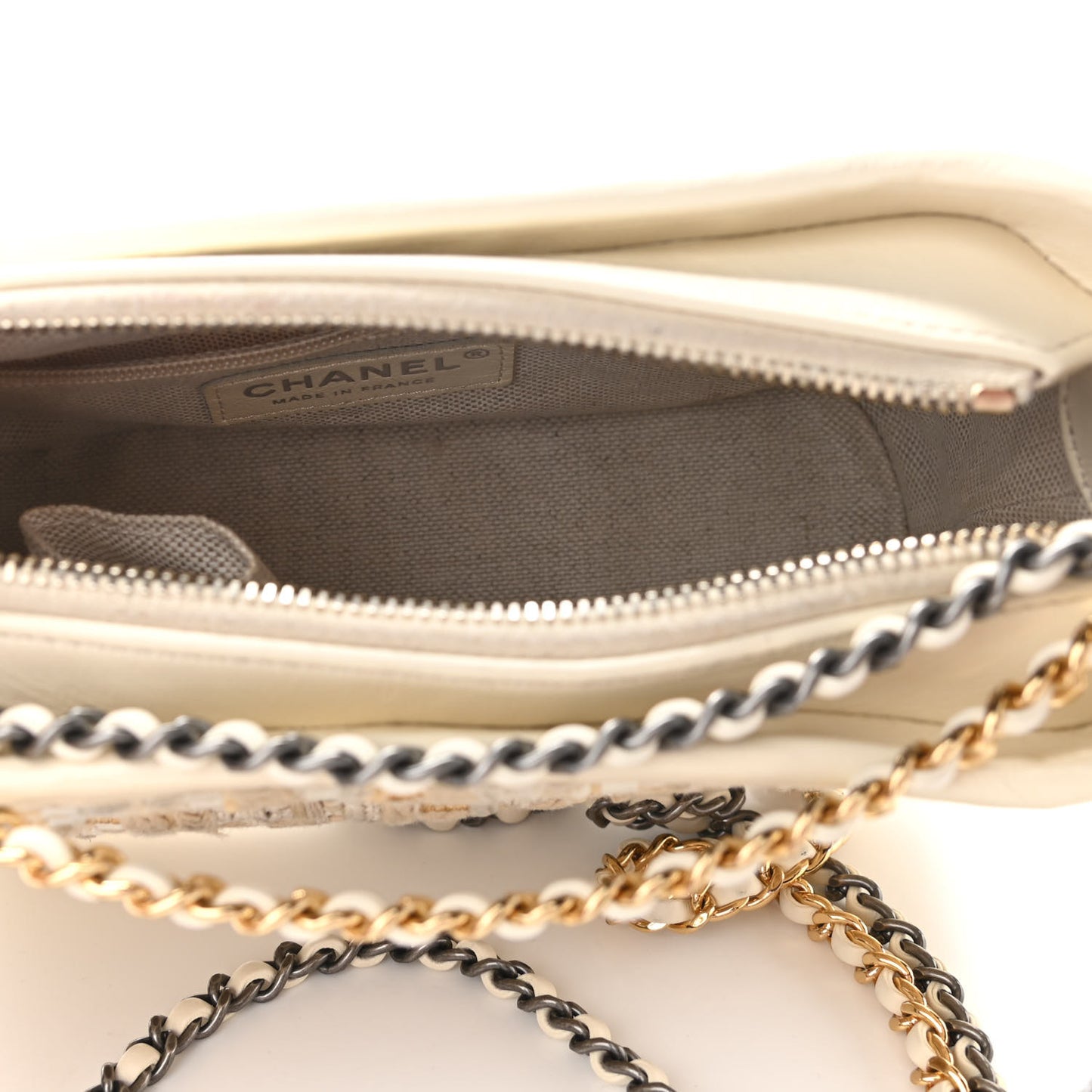 Woven Nylon Calfskin Quilted Small Gabrielle Hobo Beige Ivory