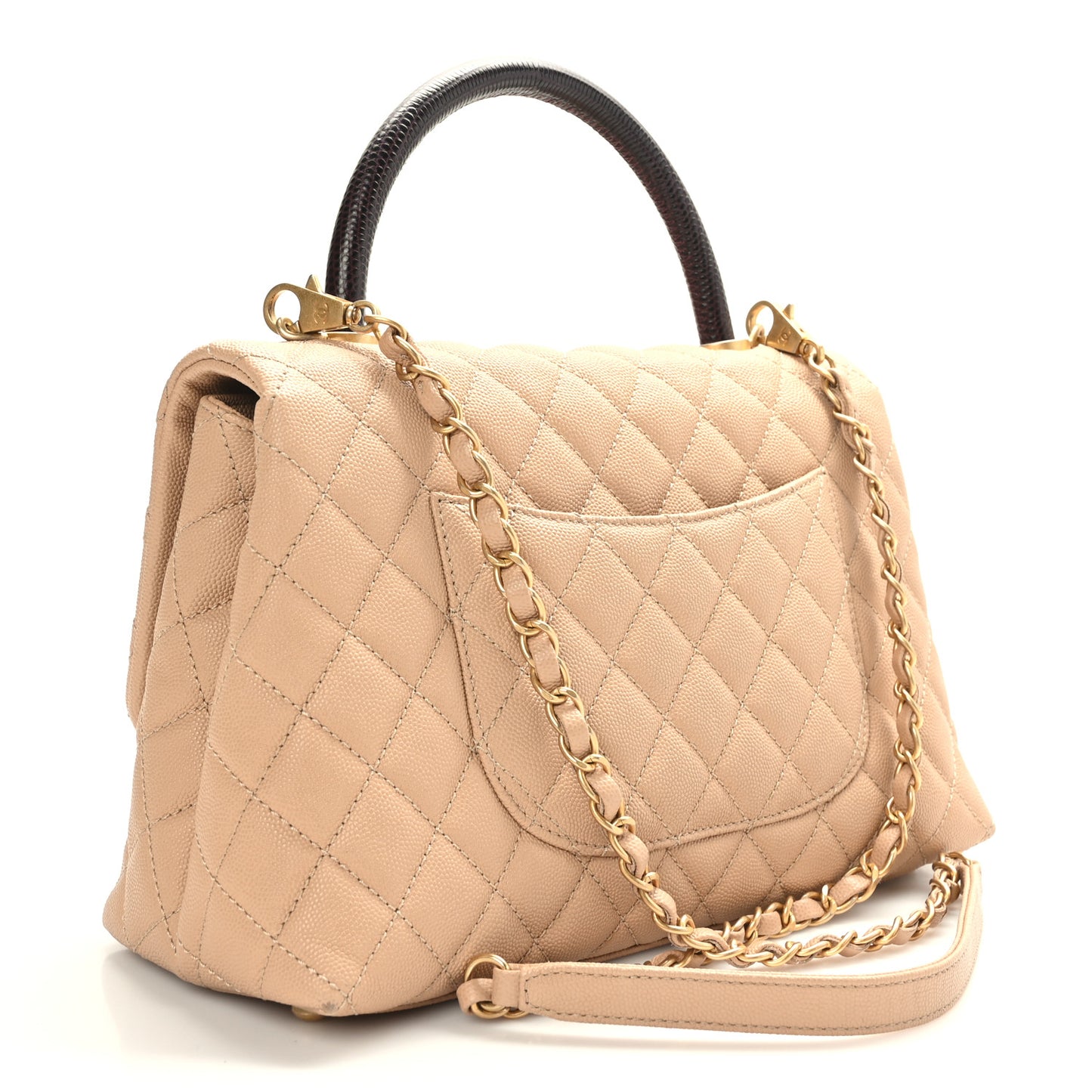 Caviar Lizard Embossed Quilted Small Coco Handle Flap Beige