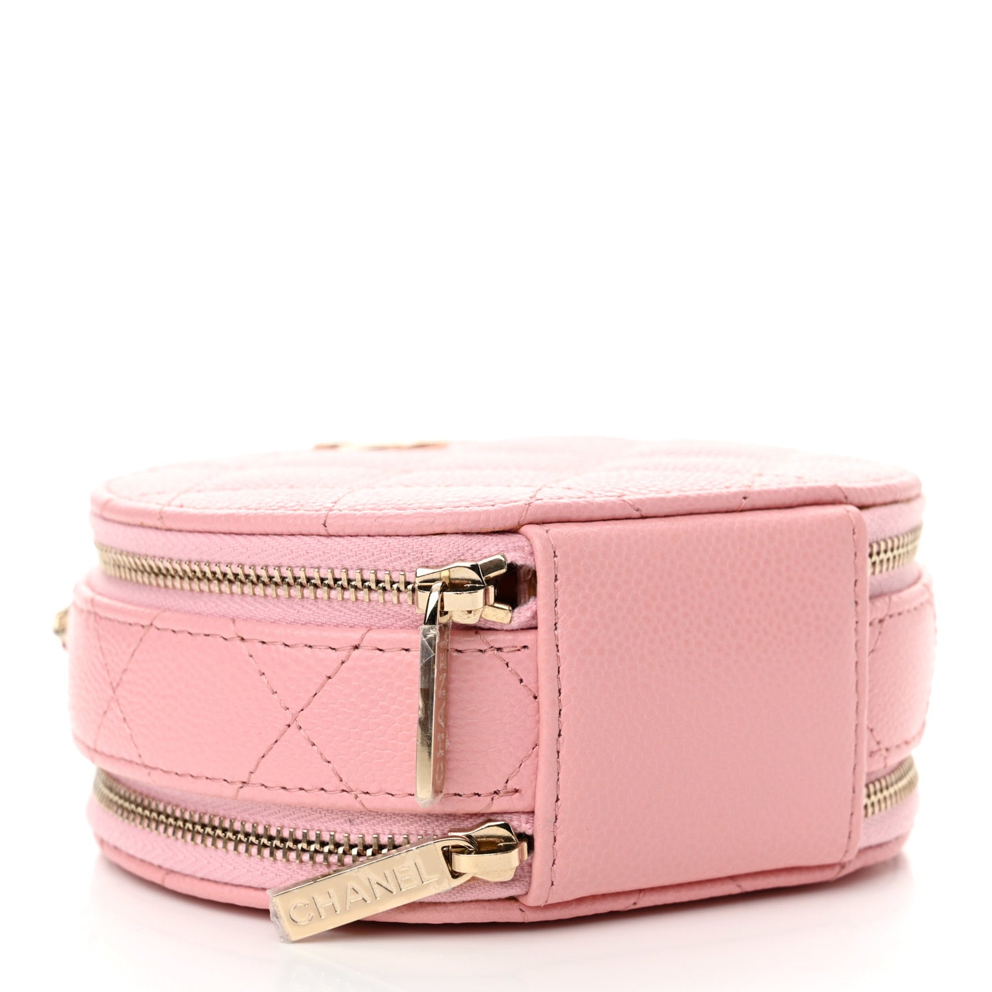 Caviar Quilted Round Handle With Care Vanity With Chain Pink