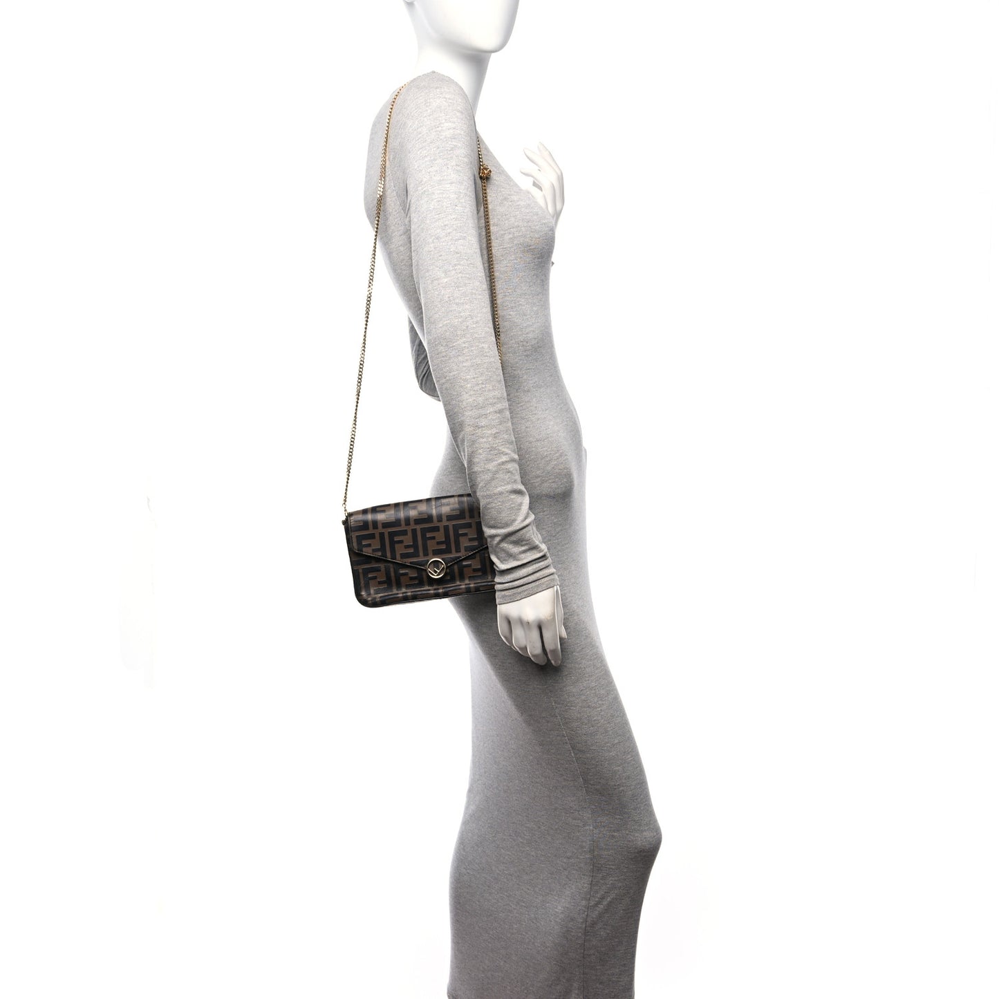 Vitello Soft F is Fendi Bi-Color FF 1974 Embossed Envelope Wallet On Chain with Pouches Maya Black