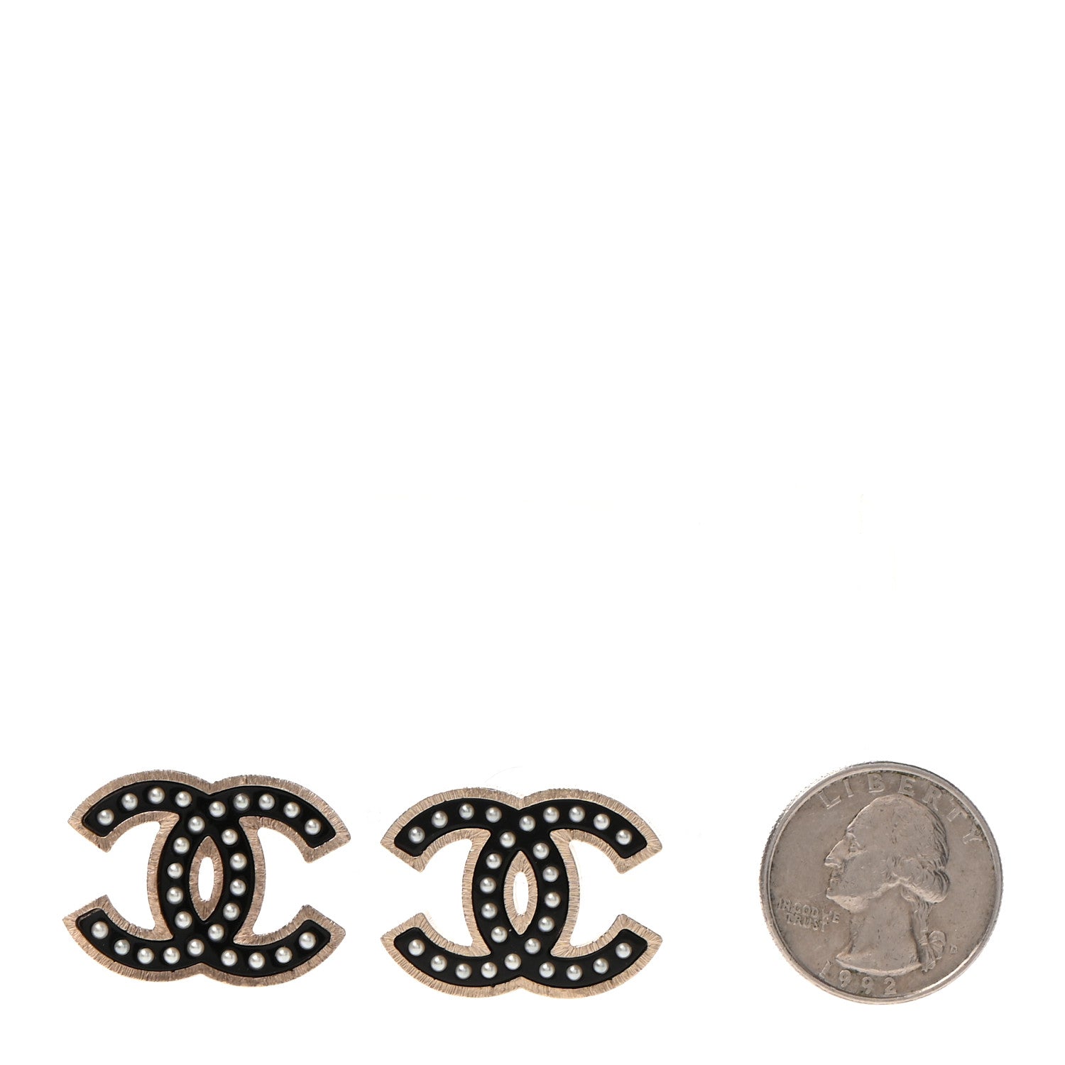 Chanel Resin Pearl CC Earrings Black Gold 2 of 4