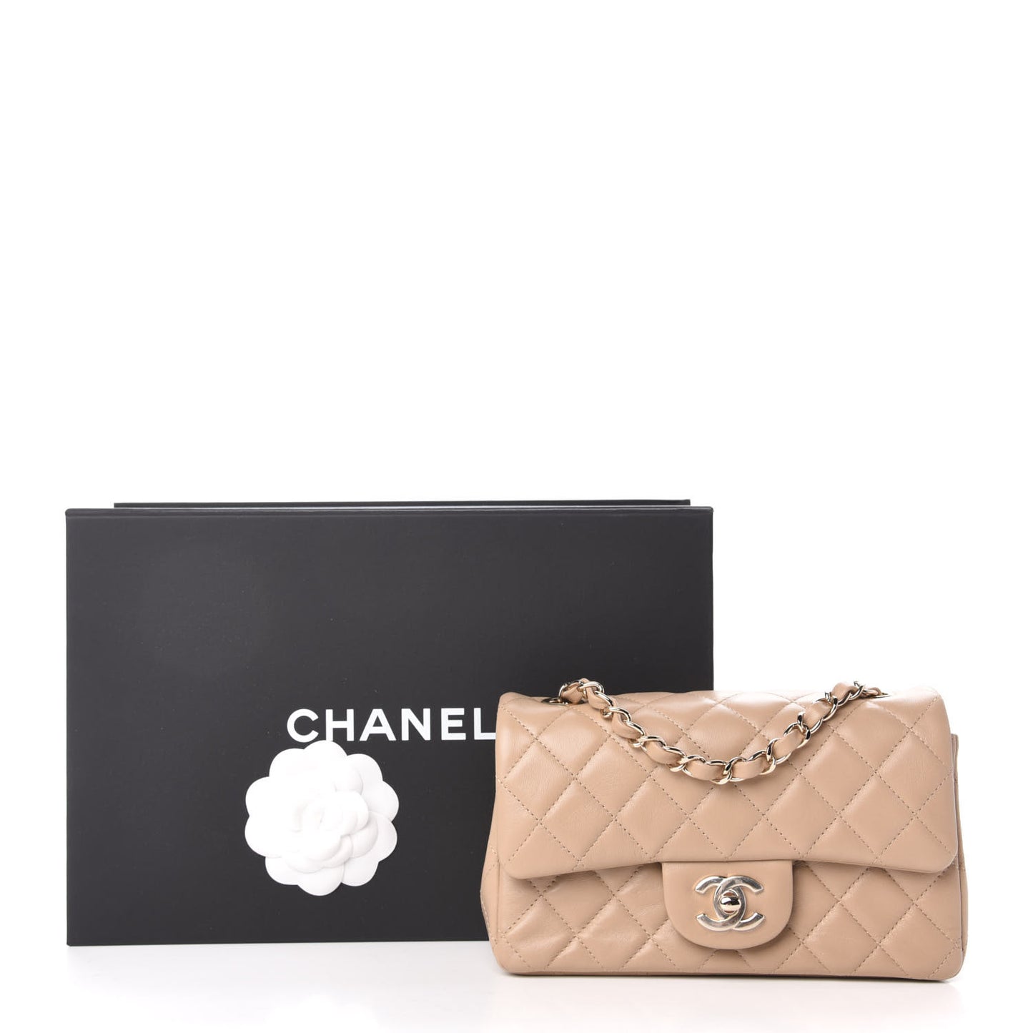 Lambskin Quilted Mini Rectangular Flap Dark Beige