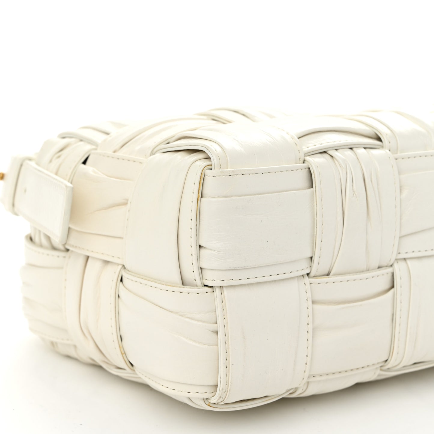 Calfskin Intreccio Plisse Camera Bag White