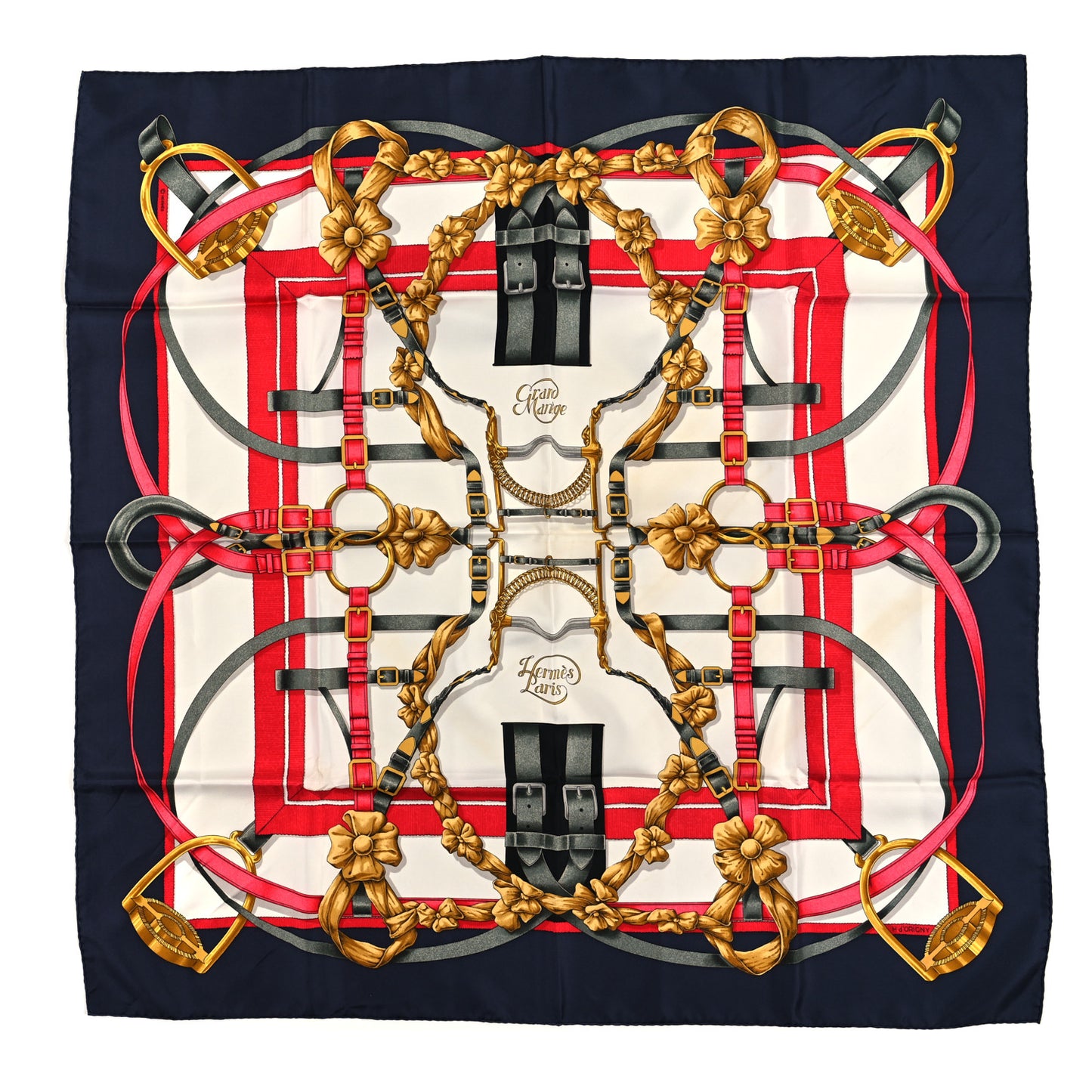 Silk Grand Manege Detail Scarf 90 Navy White