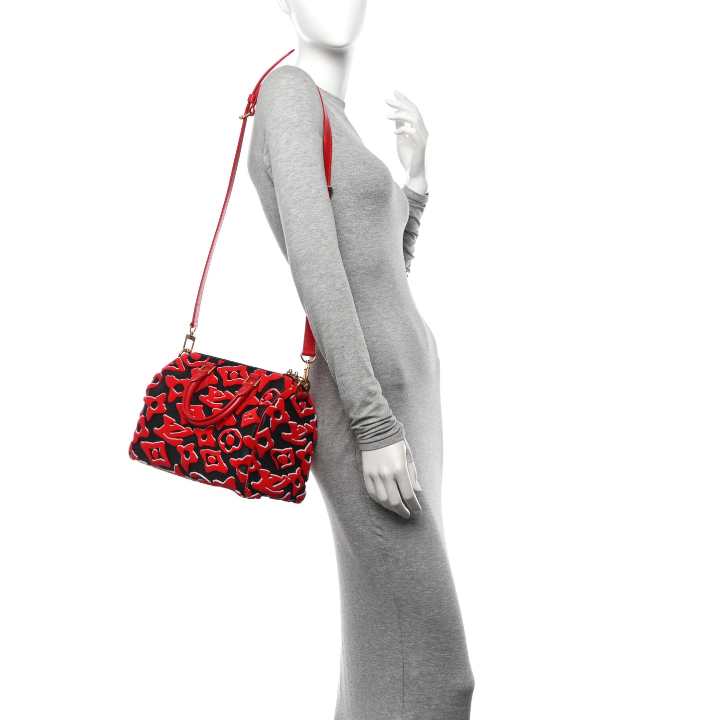 X UF Tufted Monogram Speedy Bandouliere 25 Black Red