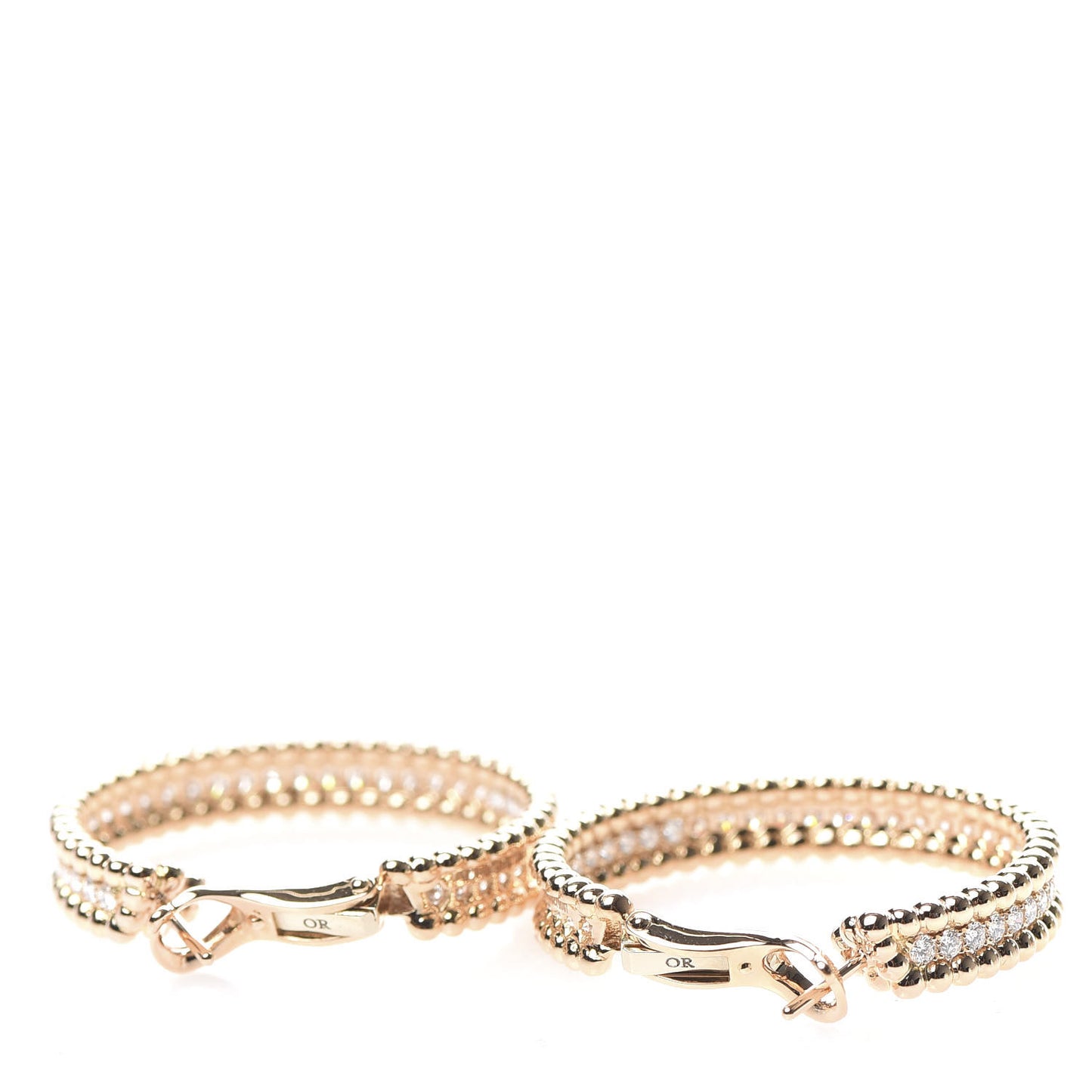 18K Rose Gold Diamond Perlee Hoop Earrings