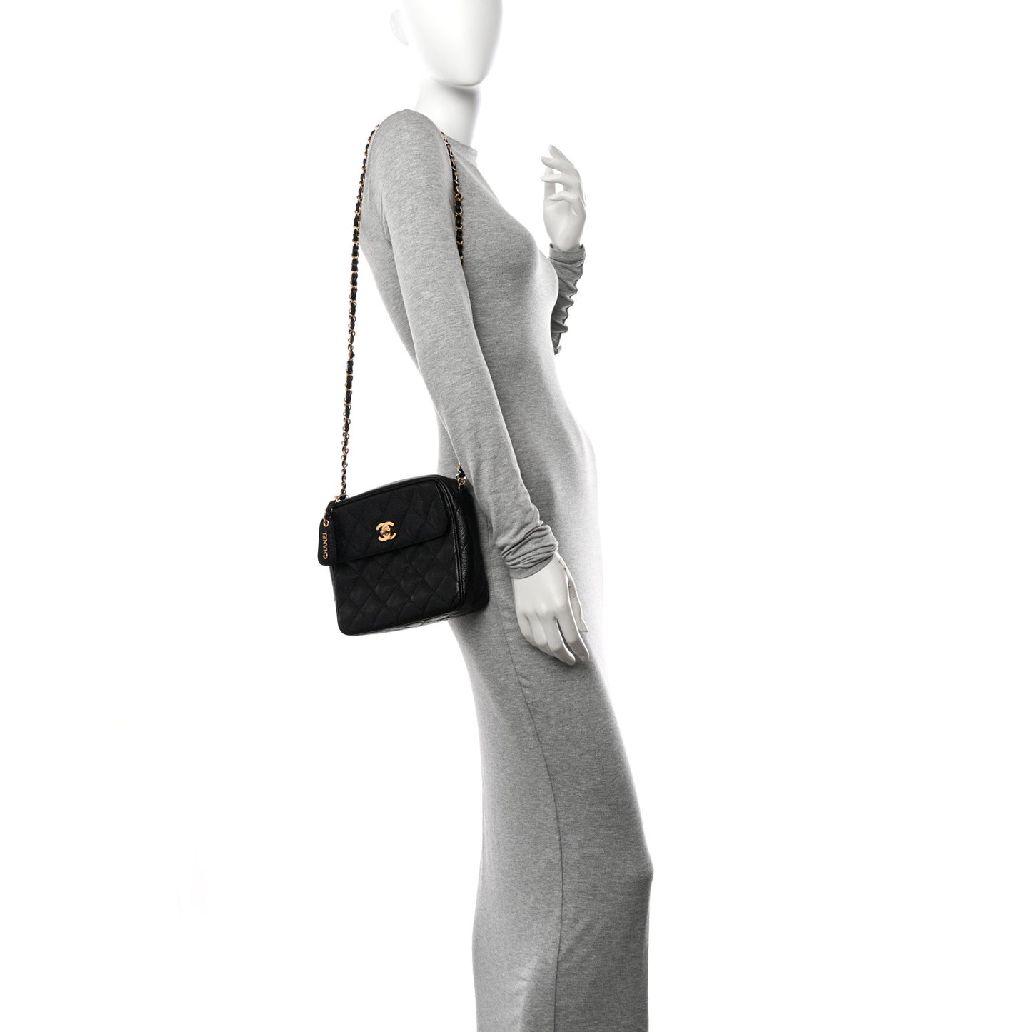 Caviar Quilted Flap Camera Case Black