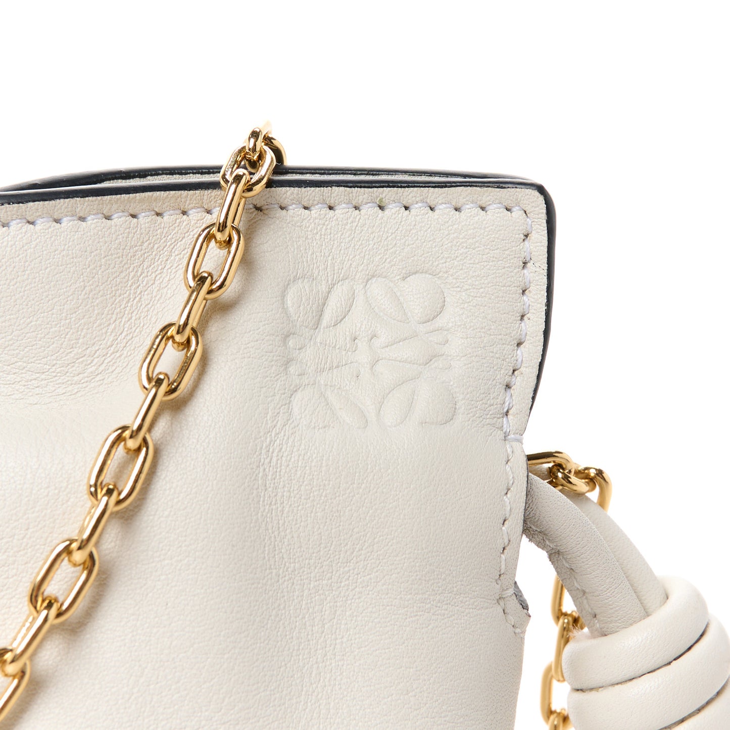 Calfskin Nano Flamenco Knot Clutch Soft White