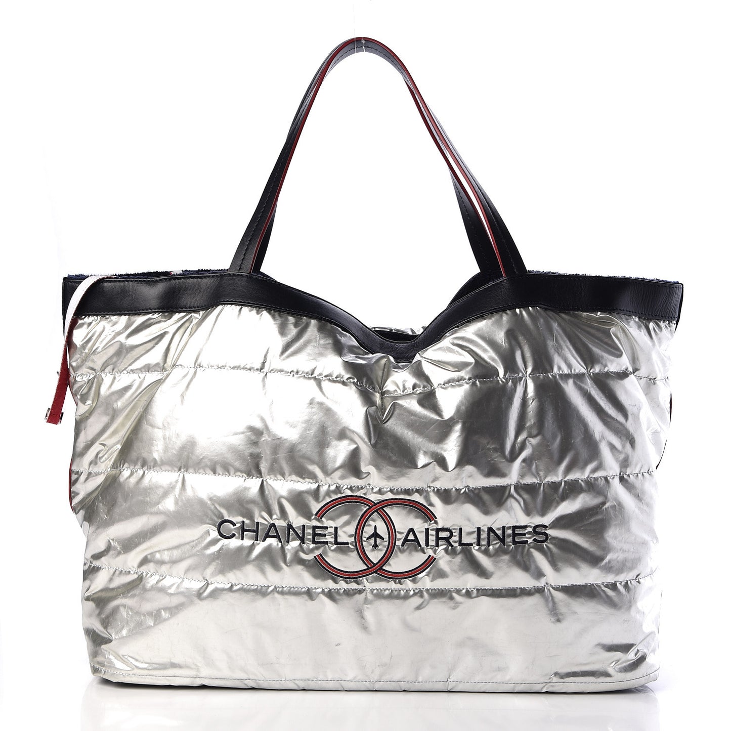Reversible Chanel Airlines Tote Silver Navy