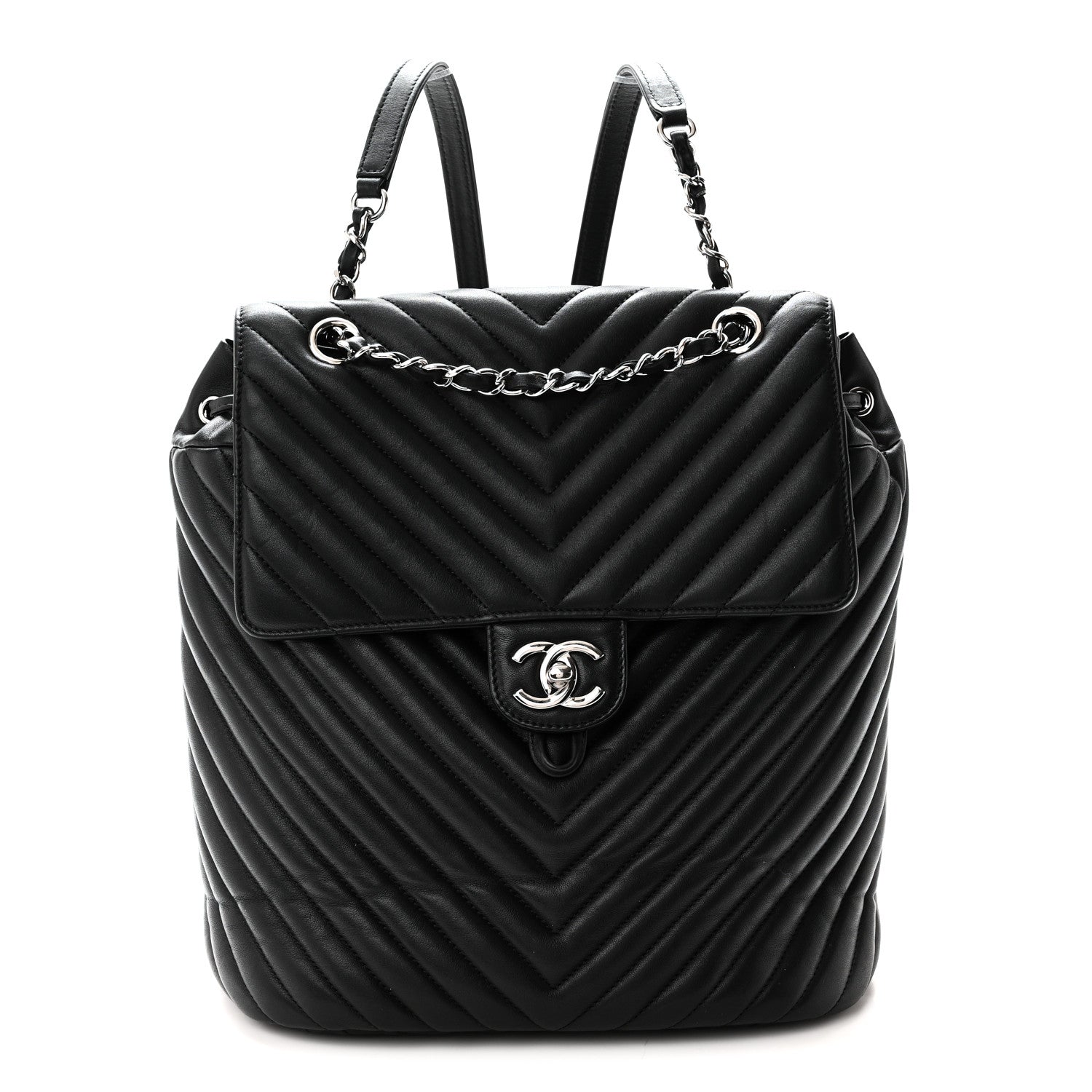 authentic chanel black quilted leather large backpack Caviar CC Filigree Chanel Calfskin Chevron Quilted Large