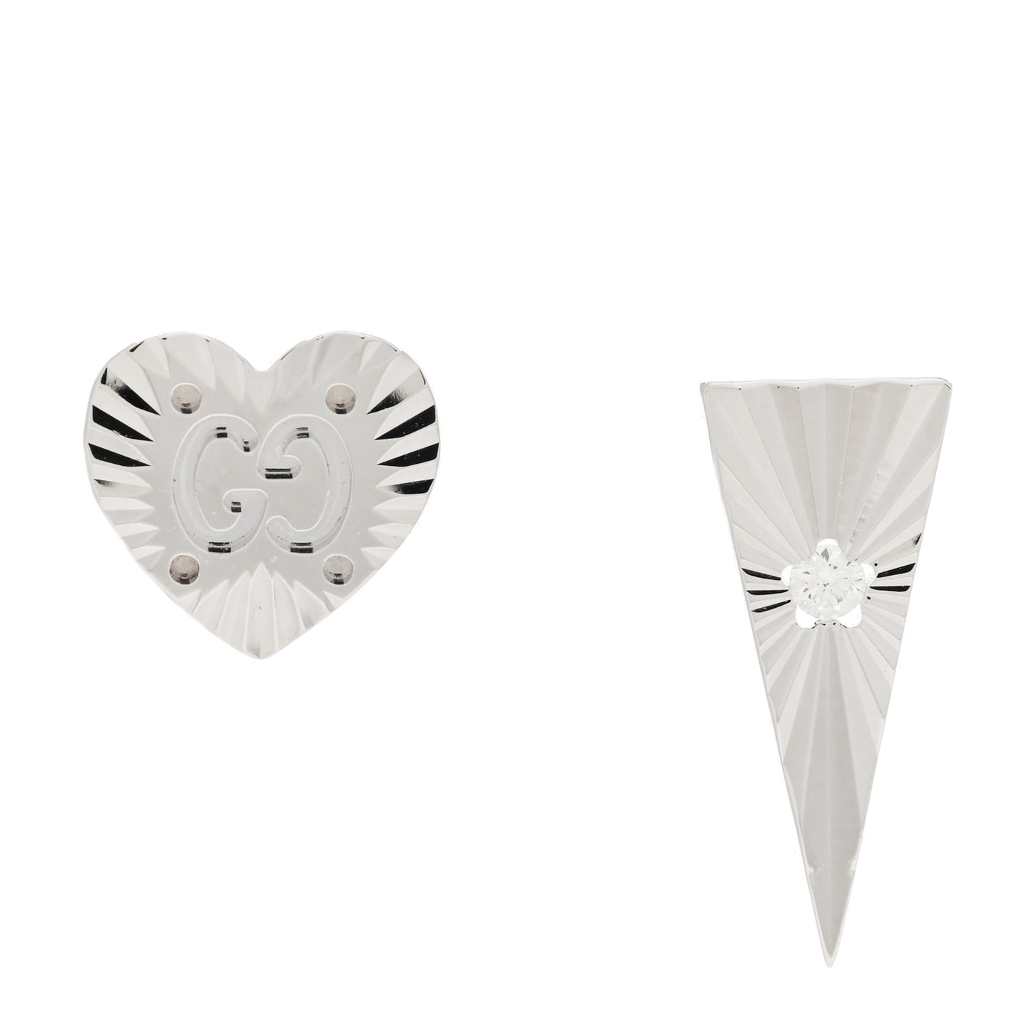18K White Gold Diamond Icon Asymmetric Stud Earrings