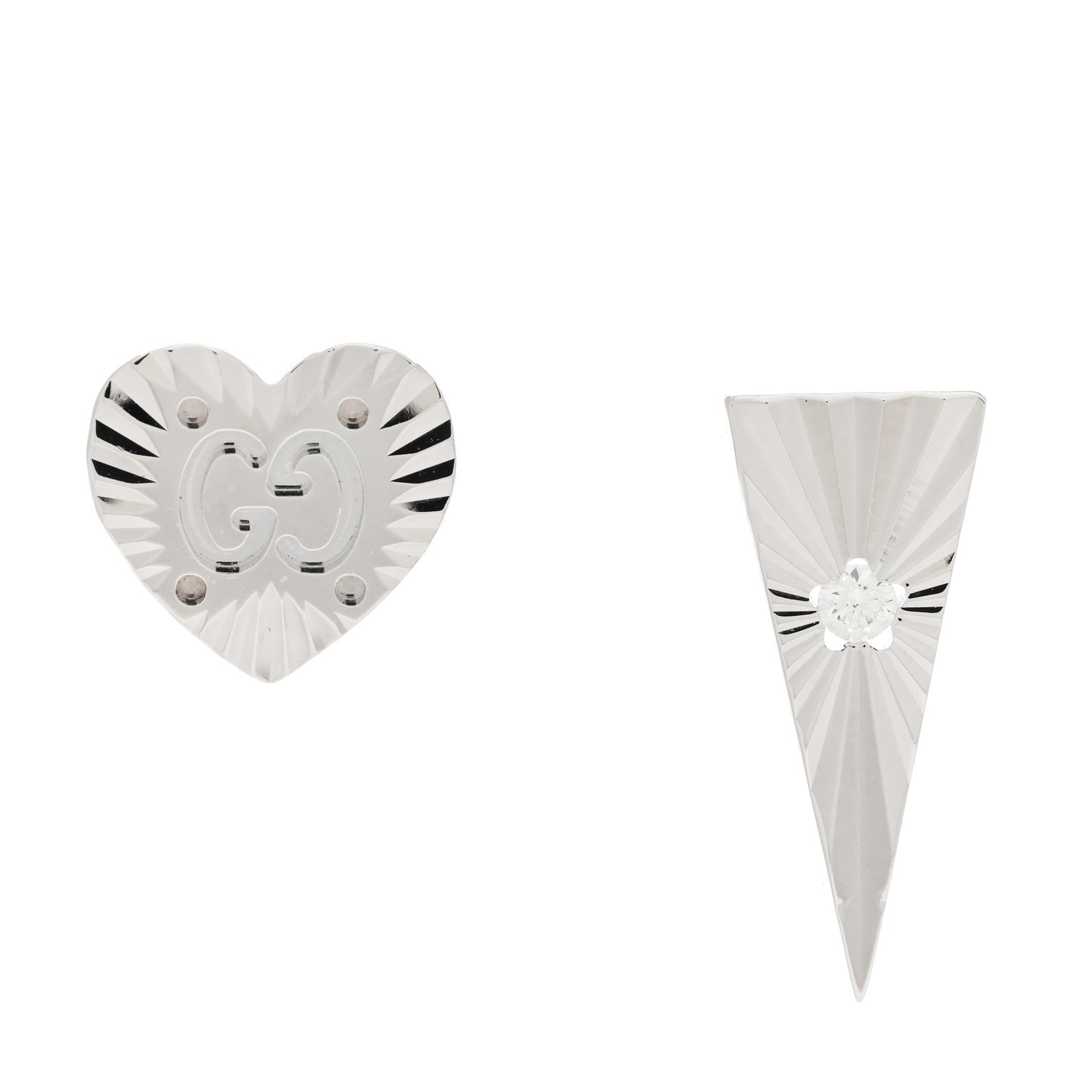Gucci 18K White Gold Diamond Icon Asymmetric Stud Earrings 1 of 5