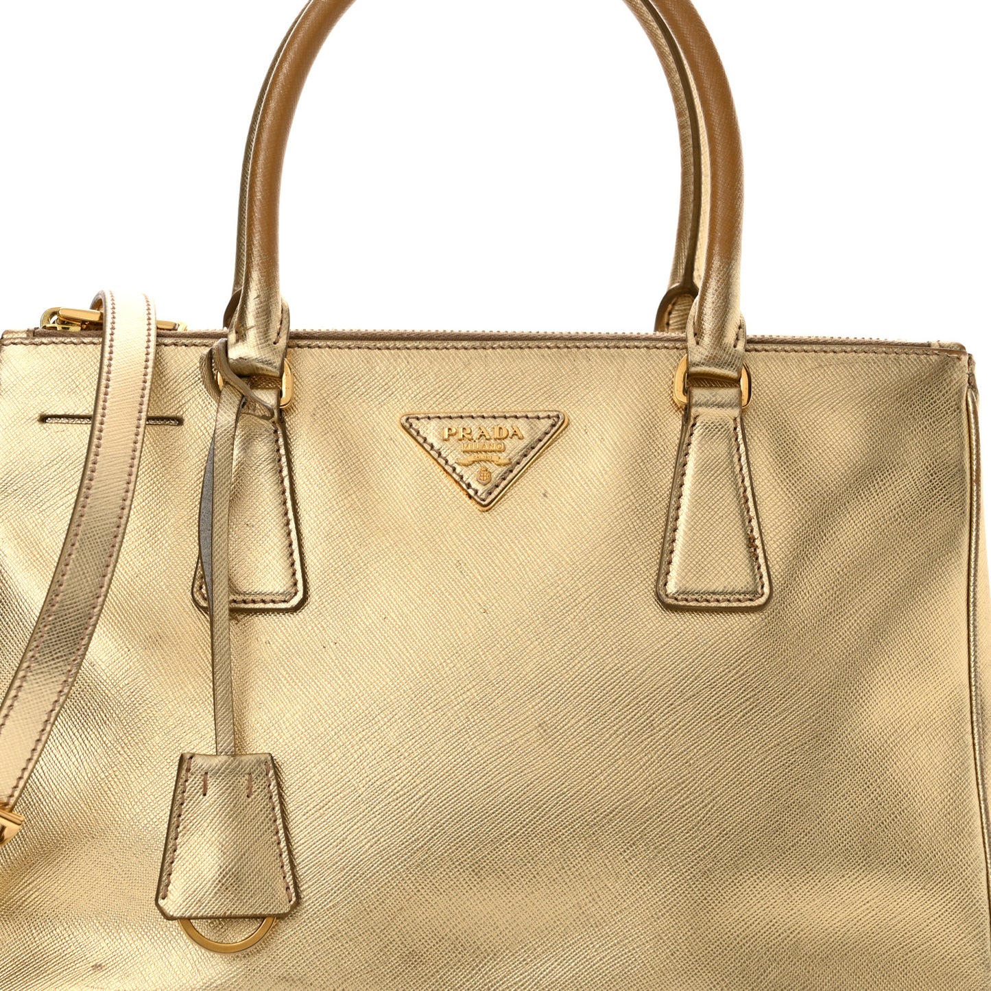 Metallic Saffiano Small Galleria Double Zip Tote Platino