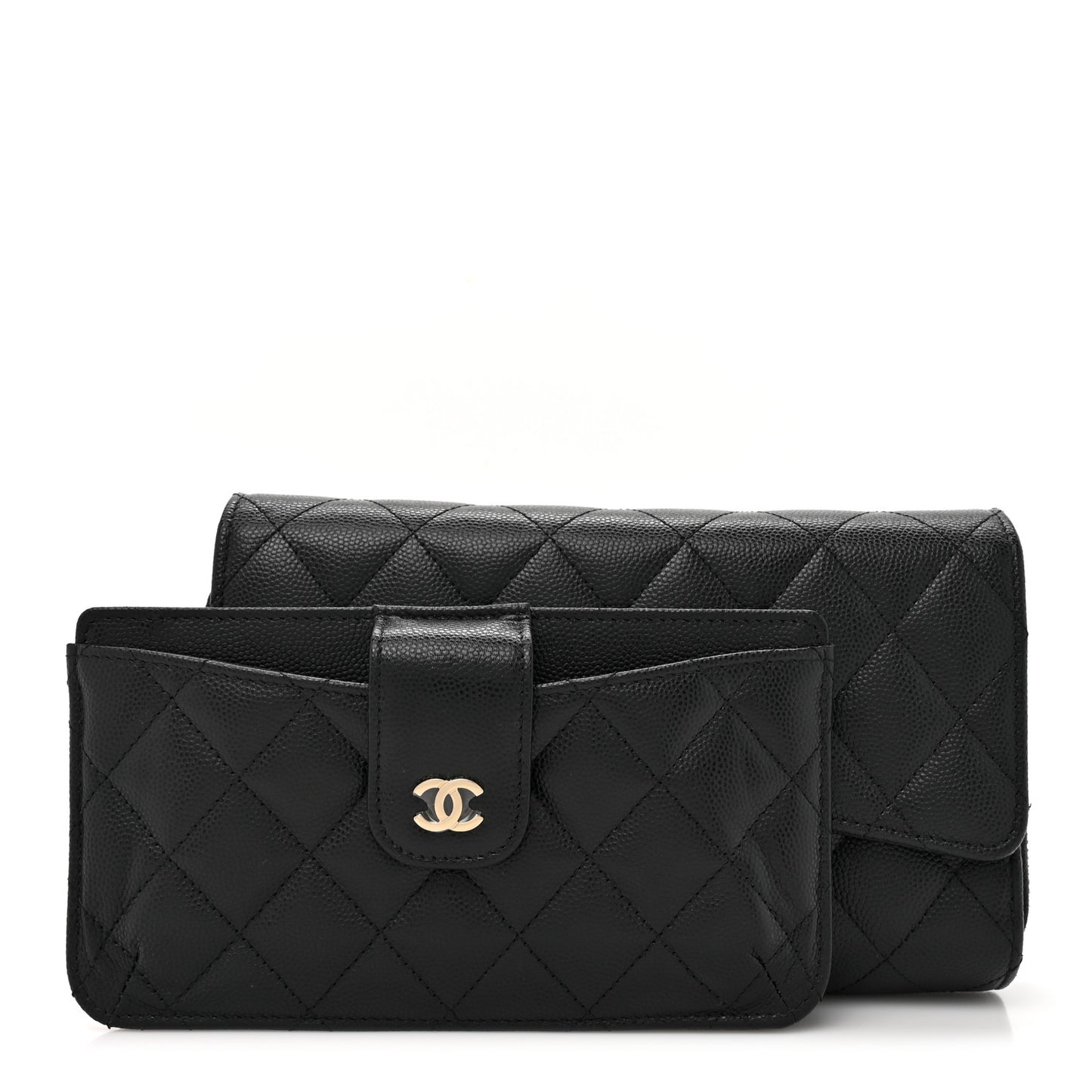 Caviar Quilted Phone Holder Wallet on Removable Chain Black
