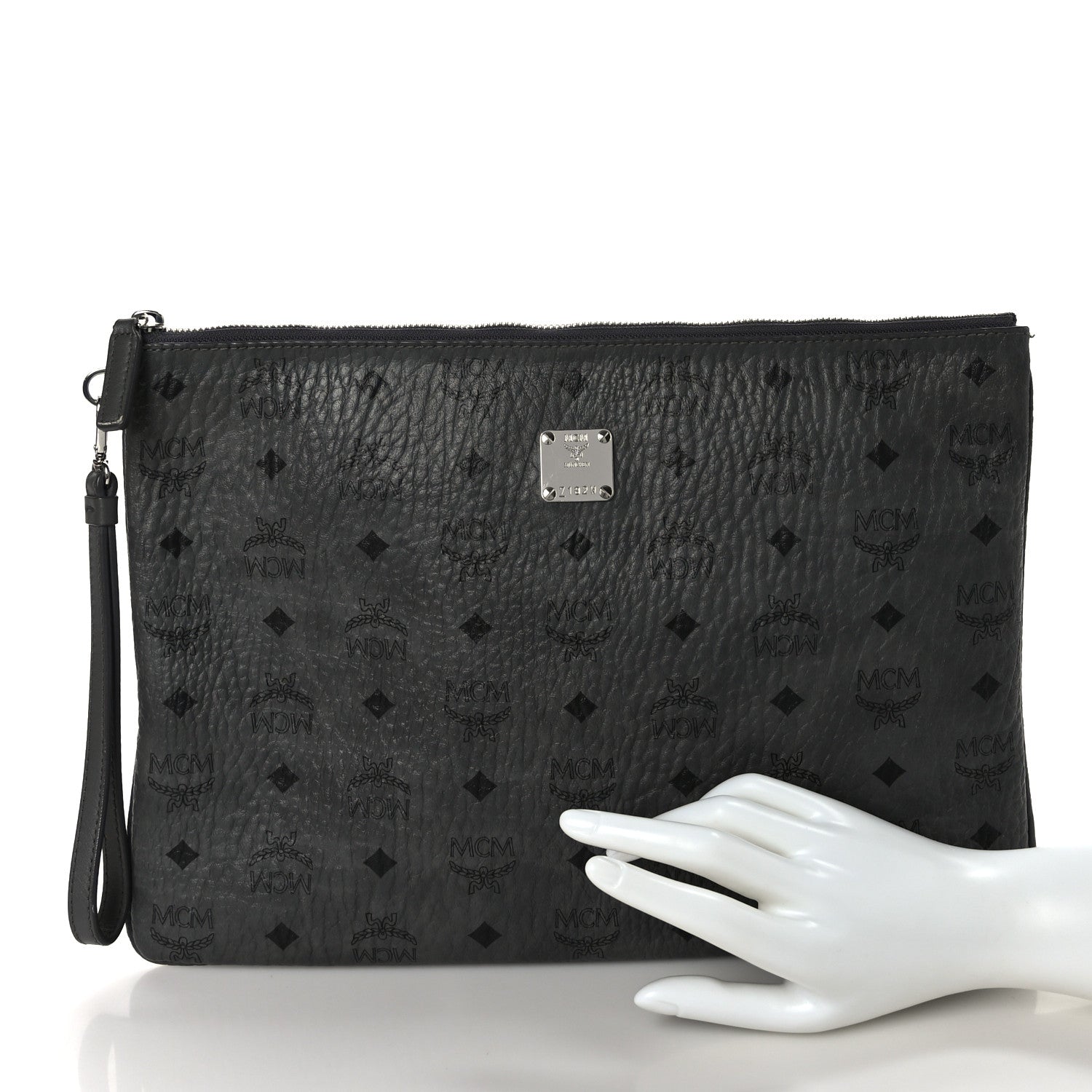 MCM Visetos Liz Shopper Tote Pouch Phantom Grey 2 of 6