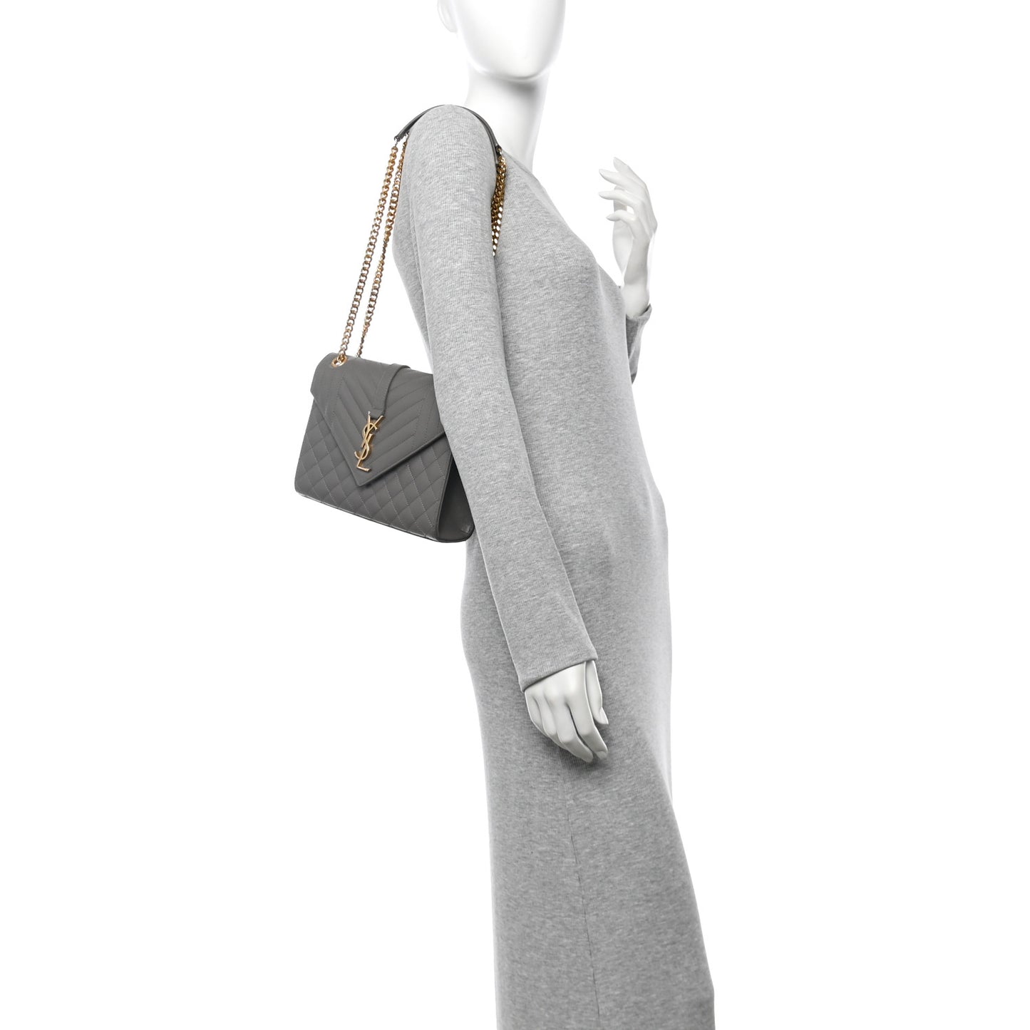 Grain De Poudre Textured Mixed Matelasse Medium Triquilt Monogram Satchel Fog