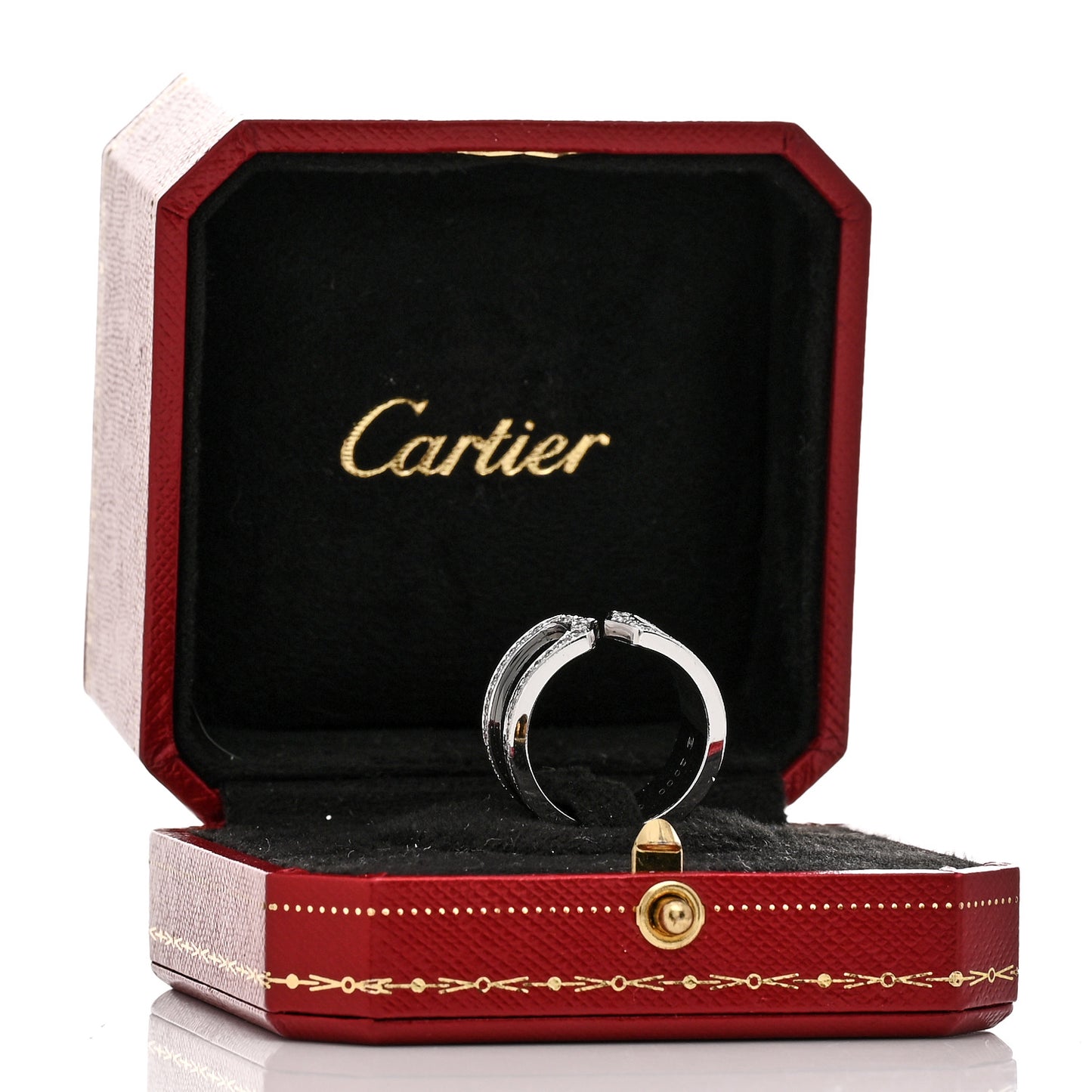 18K White Gold Enamel Diamond 10mm Logo De Cartier Ring Black 57 8