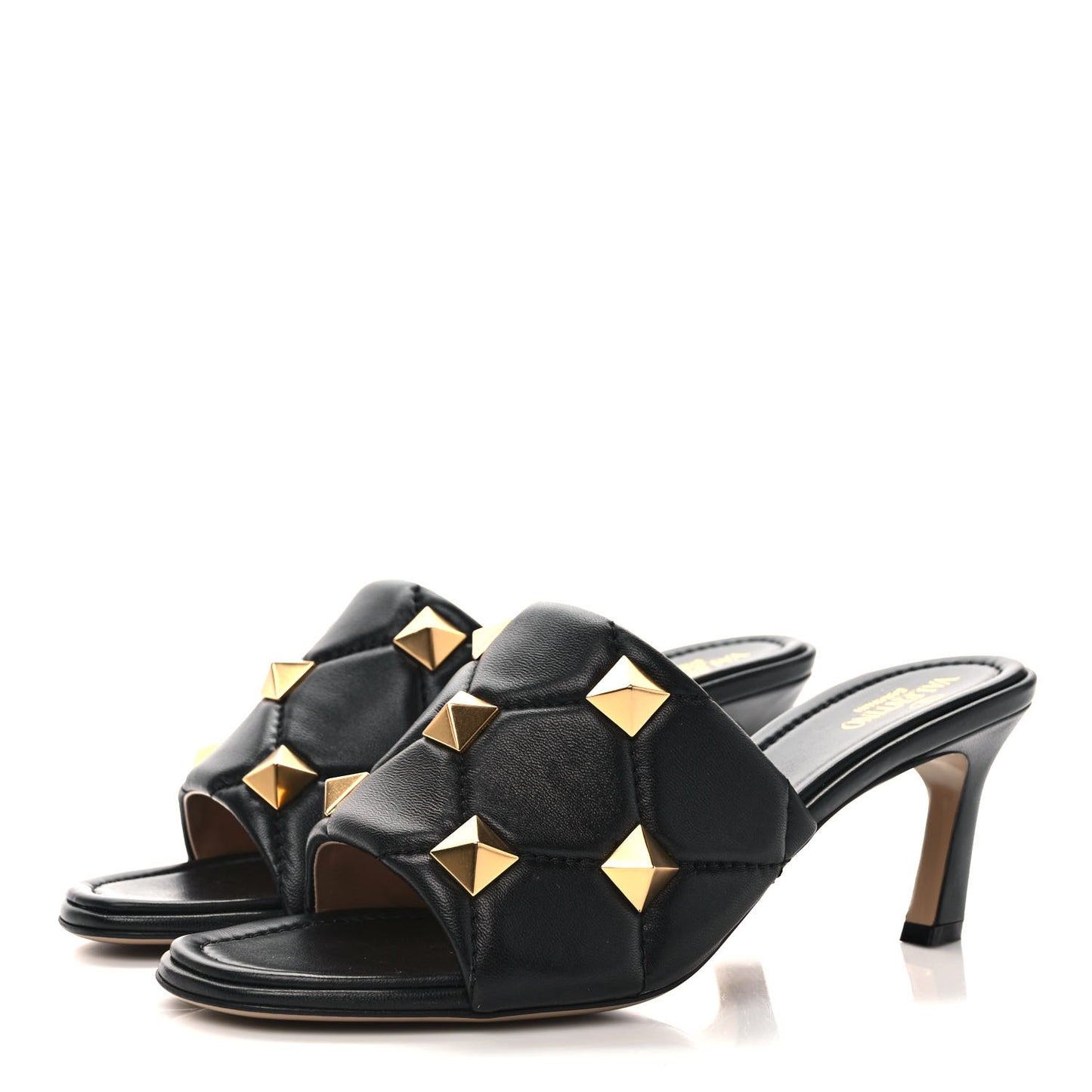 Nappa Quilted Roman Stud 65mm Slide Sandals 40.5 Black
