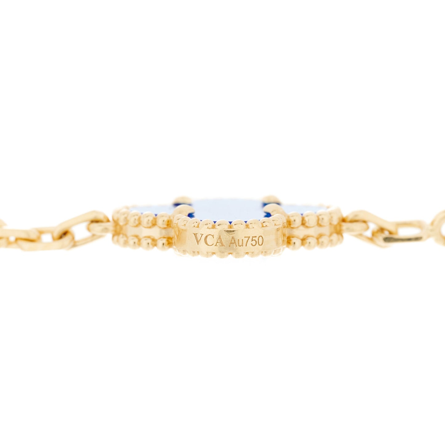 18K Yellow Gold Blue Agate 5 Motifs Vintage Alhambra Bracelet