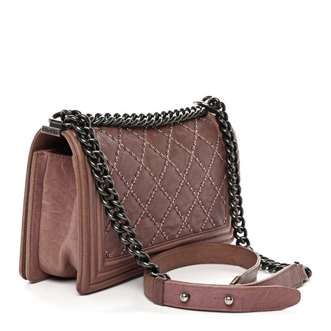 Crumpled Lambskin Medium Studded Boy Flap Pink