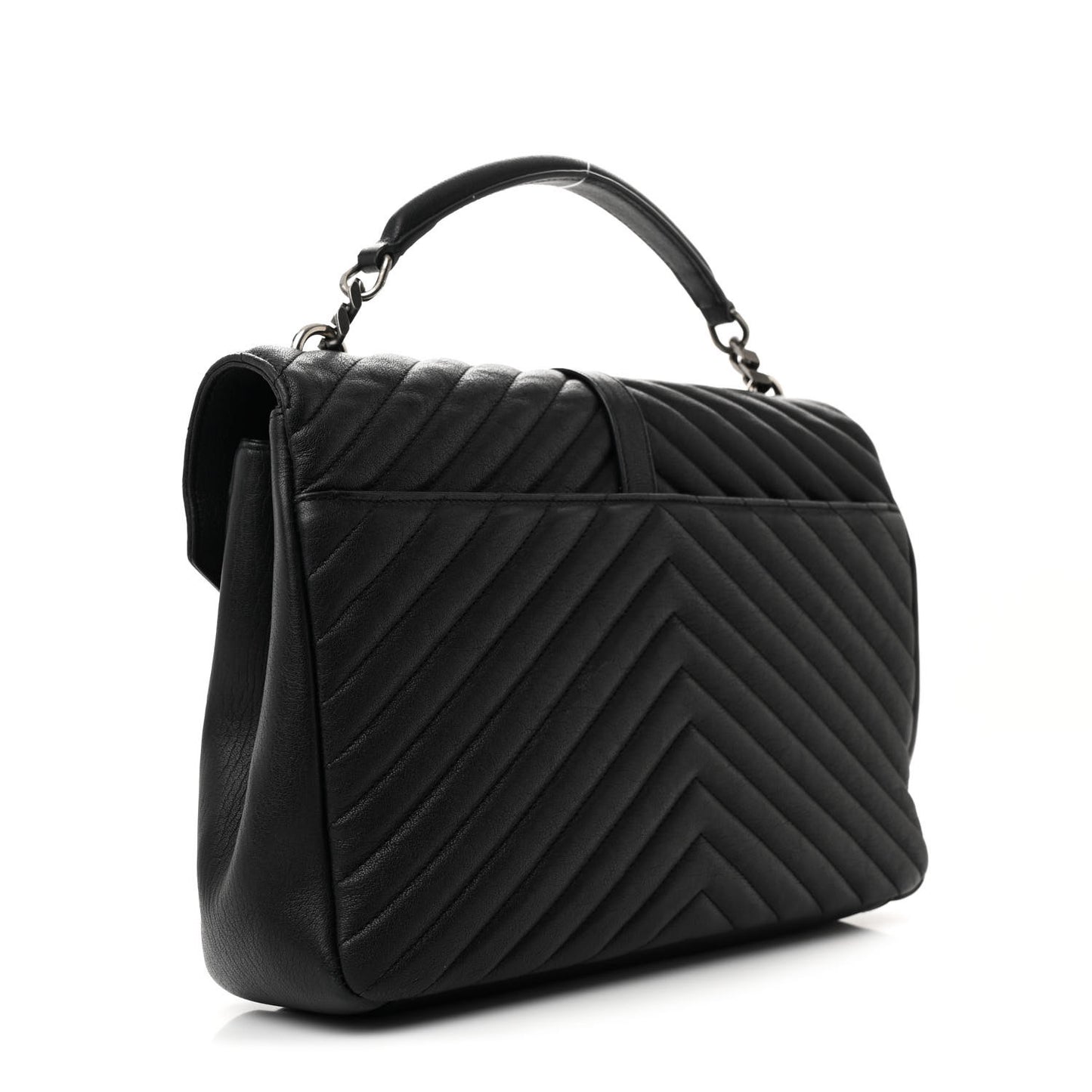 Sheepskin Matelasse Chevron Monogram Large College Satchel Black