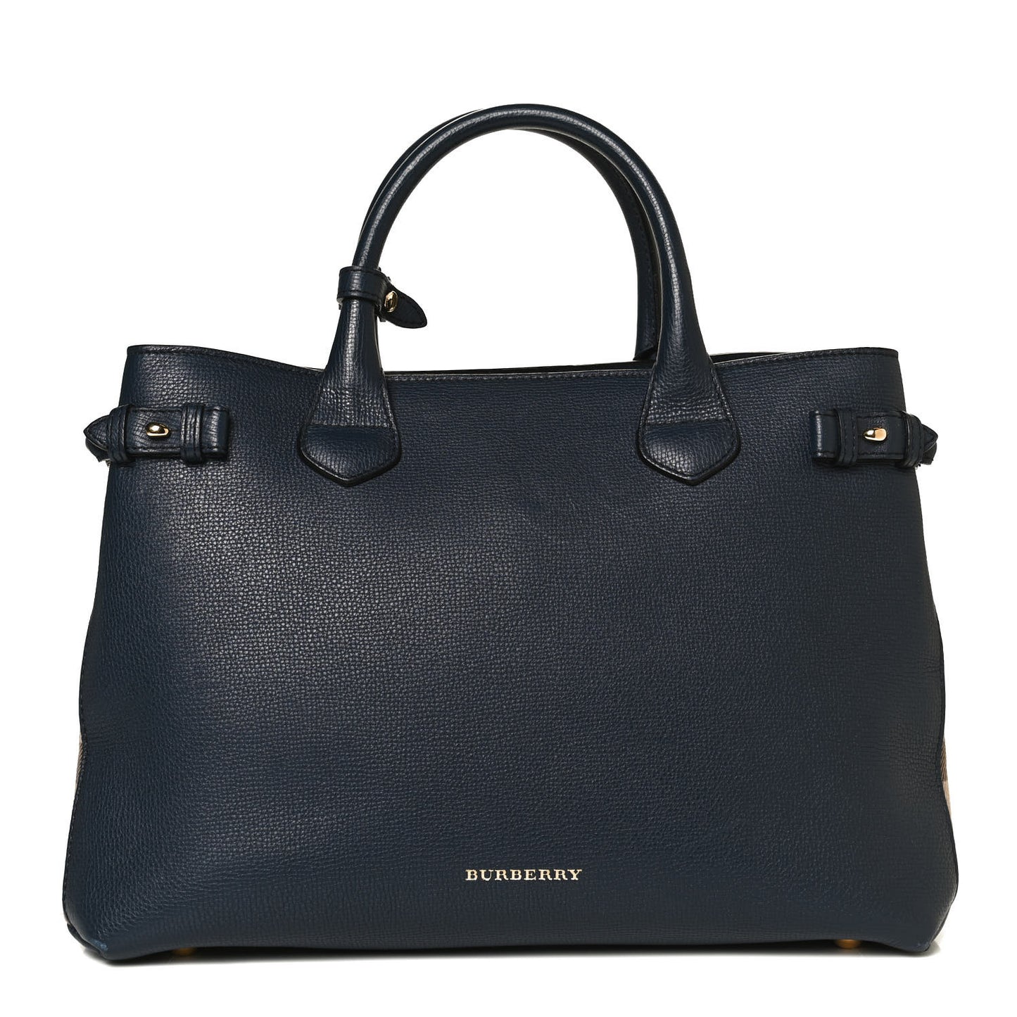 Grainy Calfskin House Check Medium Banner Tote Ink Blue