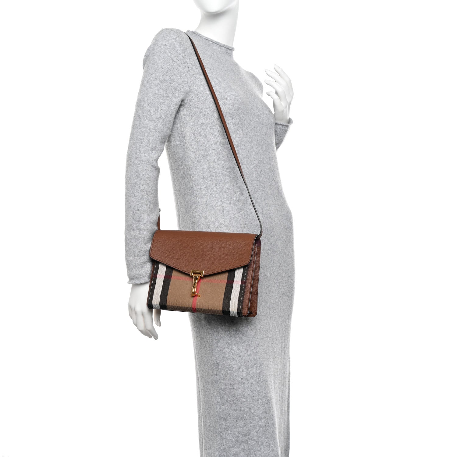 Burberry Derby Calfskin House Check Small Macken Crossbody Bag Tan 2 of 9