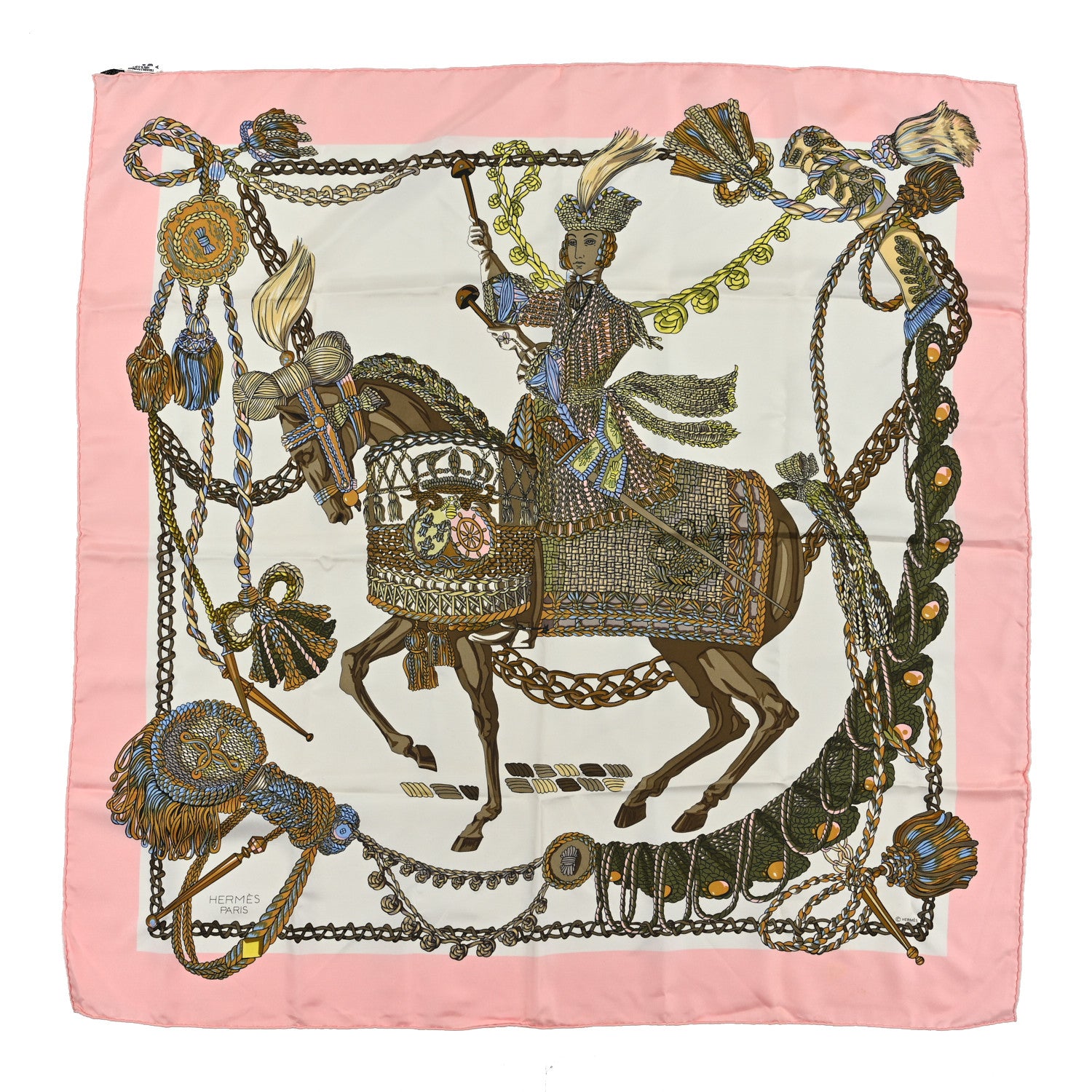 HERMES エルメス シルクスカーフ カレ90 Le Timbalier Hermes Silk Le Timbalier Scarf 90 Rose White Multicolor 1836546