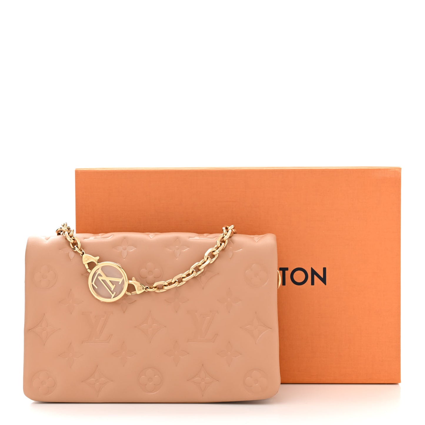 Lambskin Embossed Monogram Pochette Coussin Camel