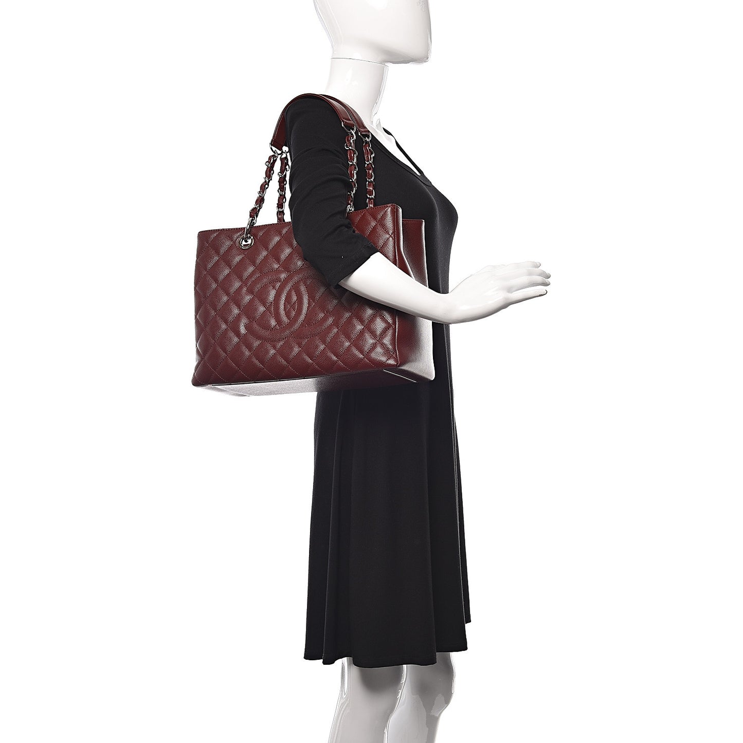 Caviar Quilted Grand Shopping Tote GST Dark Burgundy