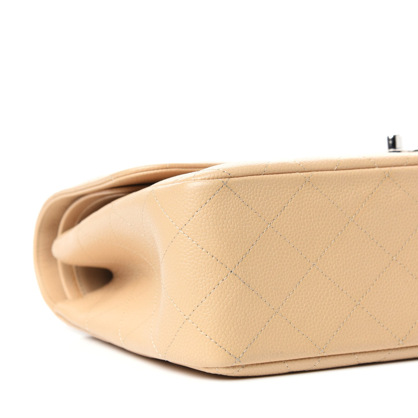 Caviar Quilted Jumbo Double Flap Beige