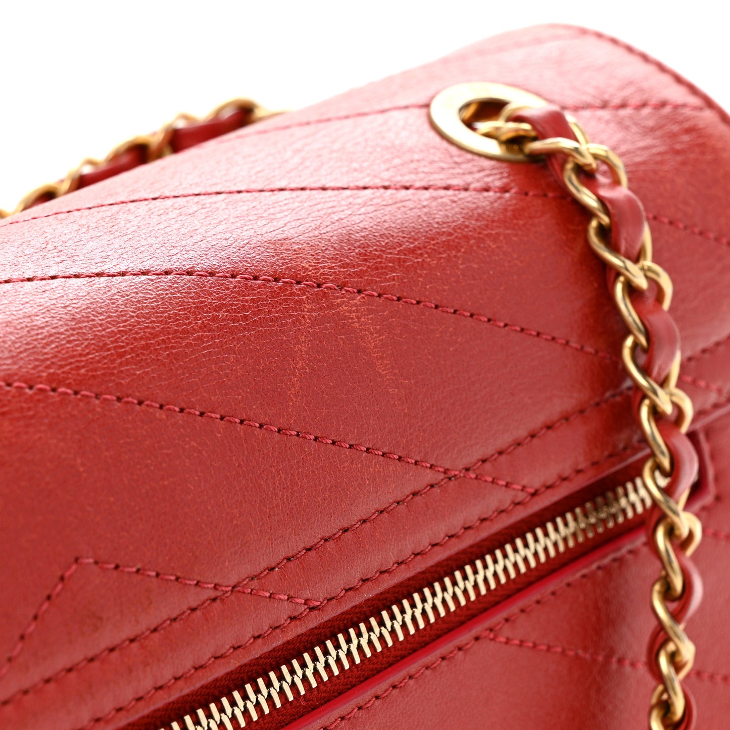Lambskin Chevron Stitched Medium Envelope Flap Red