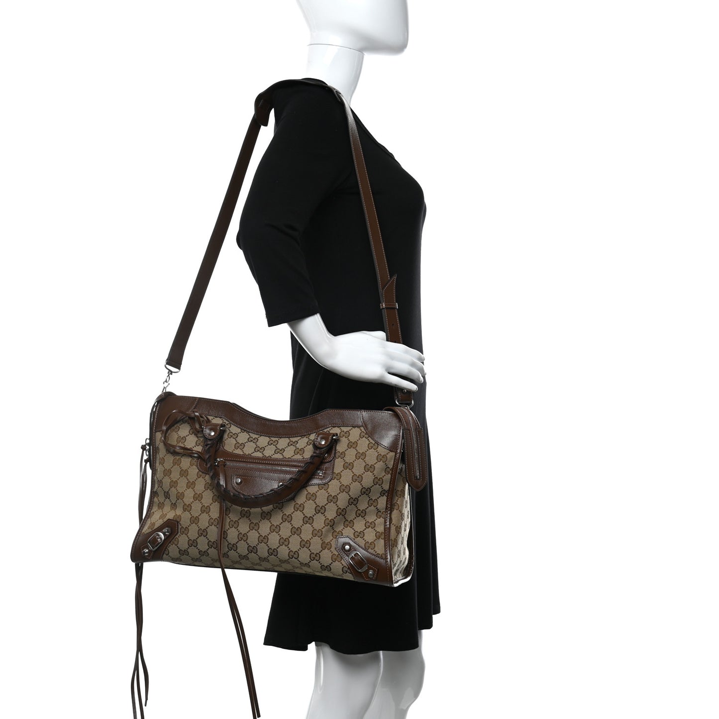 X GUCCI GG Monogram Azalea Calfskin Neo Classic Silver Hardware Medium City Beige Ebony Brown Sugar