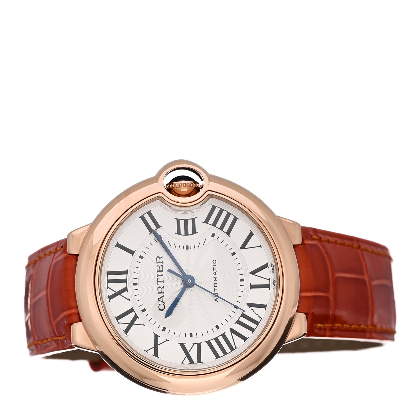 18K Pink Gold Alligator 36mm Ballon Bleu De Cartier Automatic Watch Orange