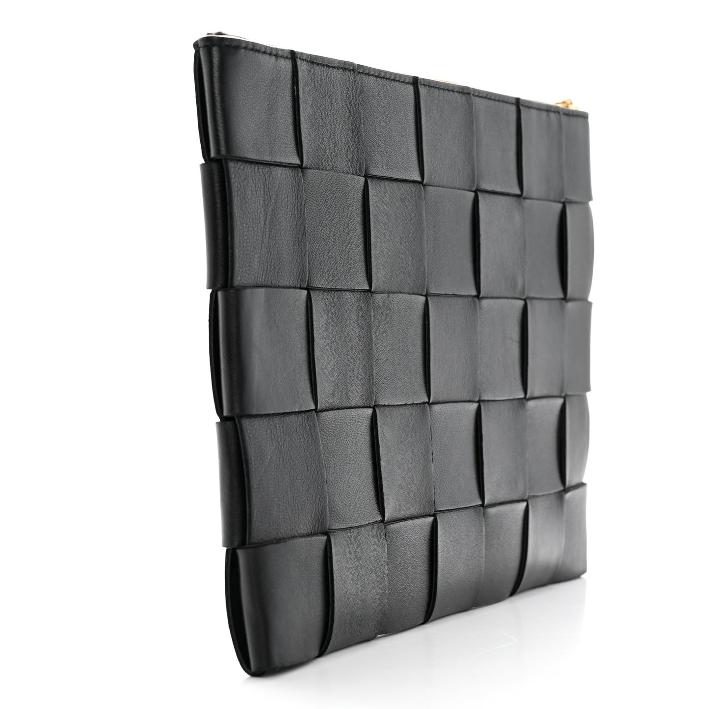Nappa Maxi Intrecciato Cassette Flat Zip Medium Pouch Black