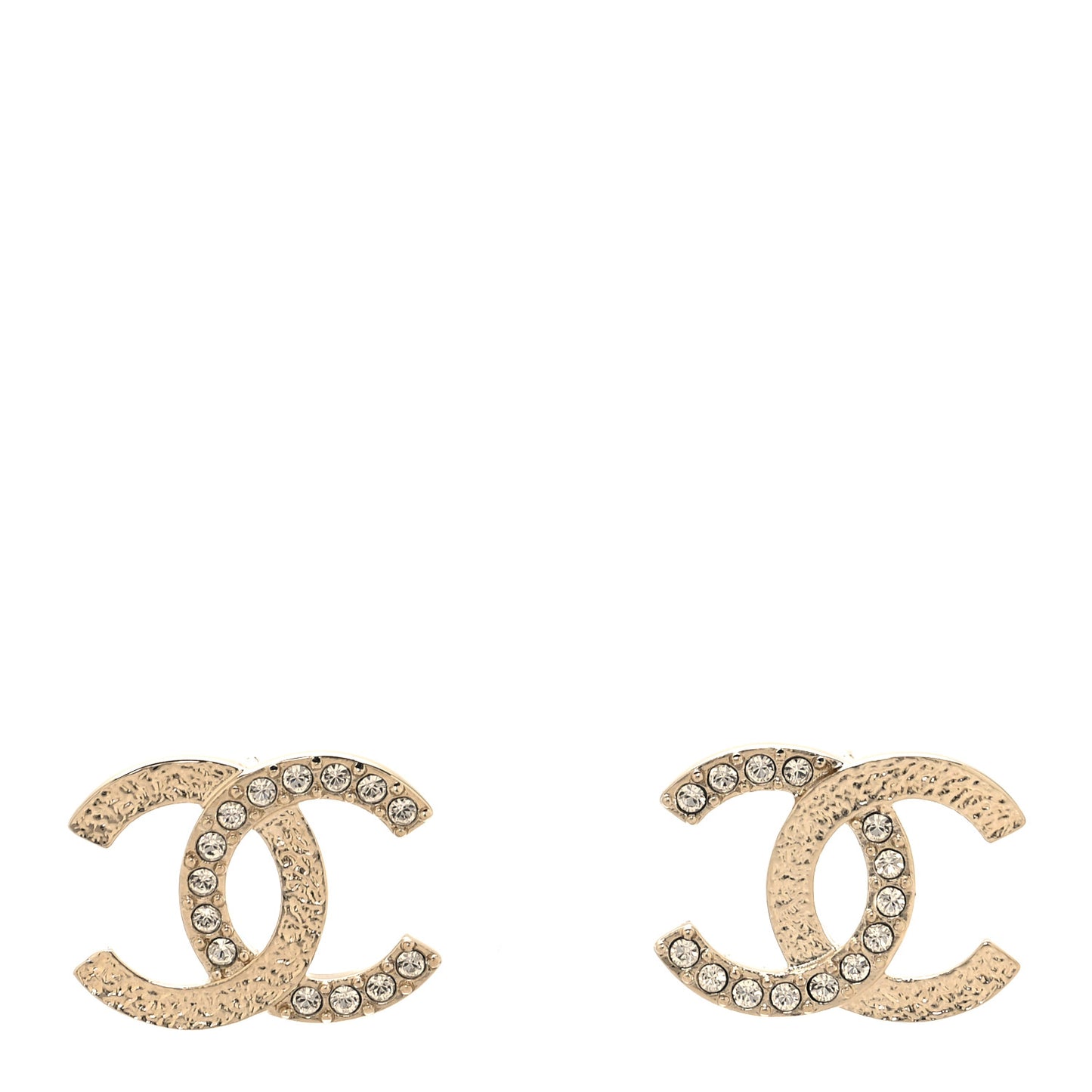 Textured Metal Crystal CC Earrings Gold
