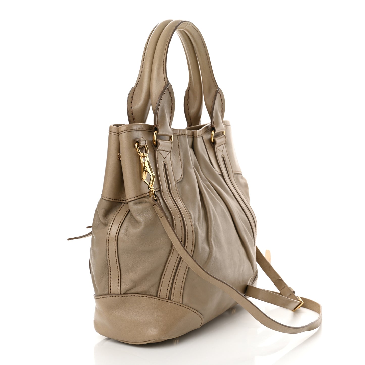 Lambskin Whipstitch Medium Tote Beige