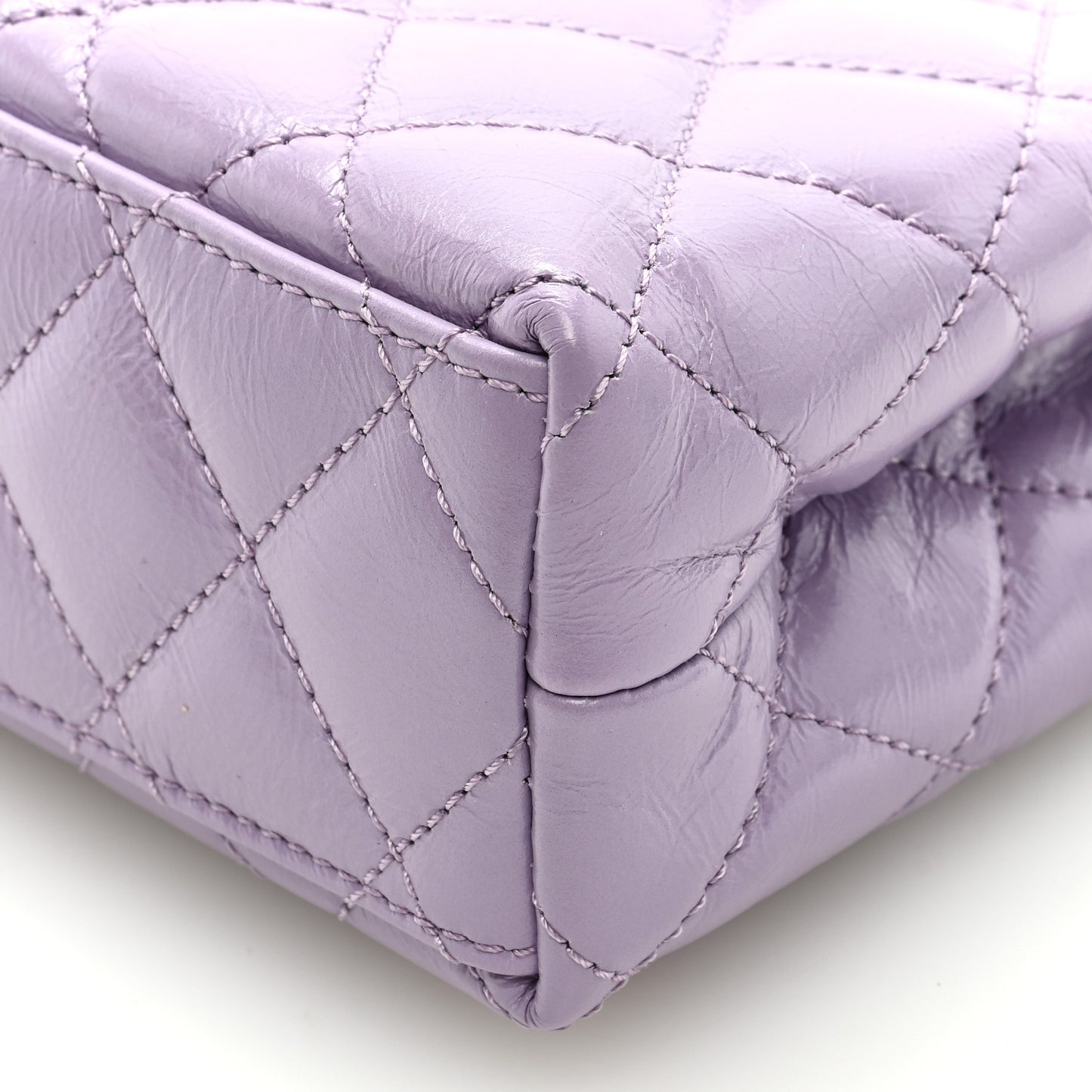 Shiny Aged Calfskin Quilted Nano Kelly Shopper Lilac