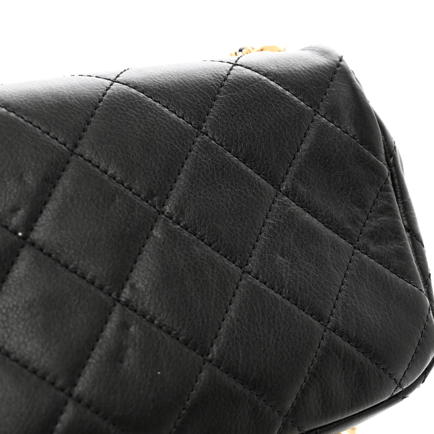 Calfskin Quilted Mini Rectangular Crystal Pearls Chain Flap Black