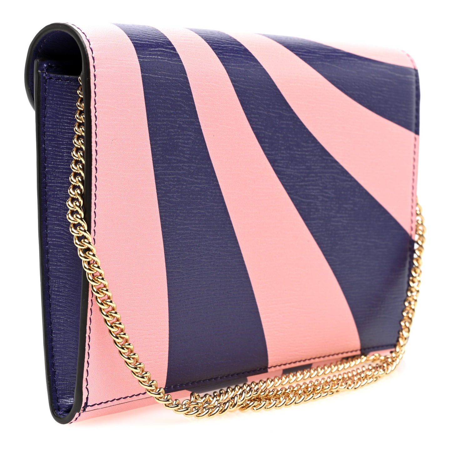 Textured Dollar Calfskin Enamel Double G Strawberry Wallet On Chain Pink Blue