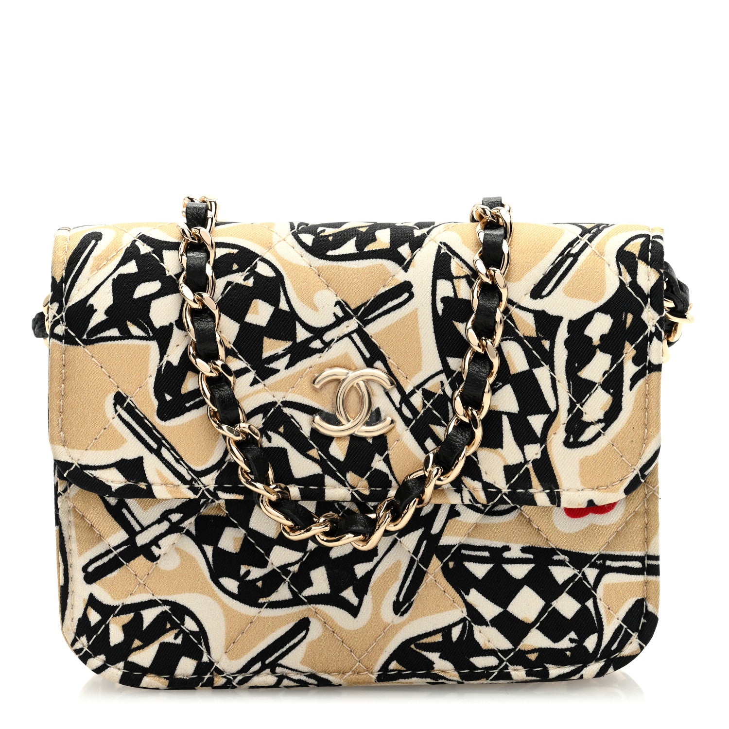 Chanel Canvas Check Flag Printed CC Clutch With Chain Beige Multicolor 1 of 9