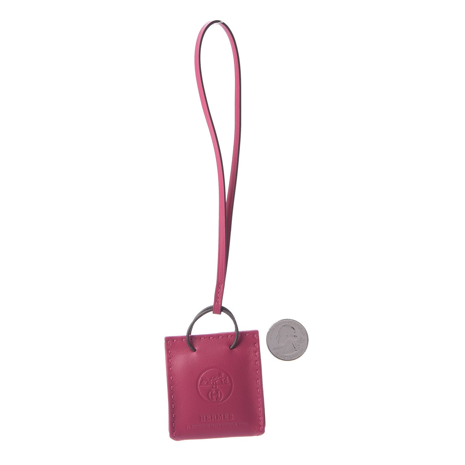 Hermes Milo Lambskin Swift Shopping Bag Charm Rose Mexico 2 of 4