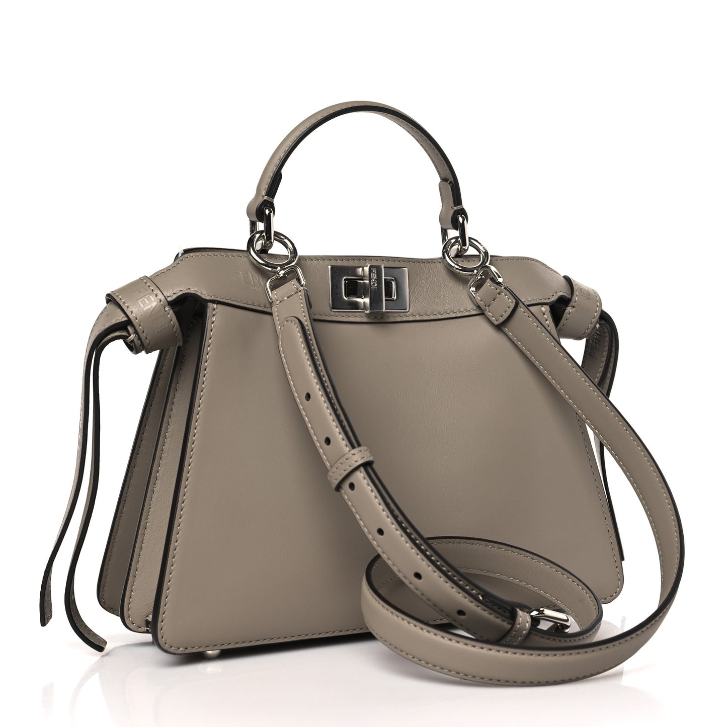 Vitello Seta Shiny Nappa Logo Embossed Laces Small Peekaboo I SEE U Satchel Tortora