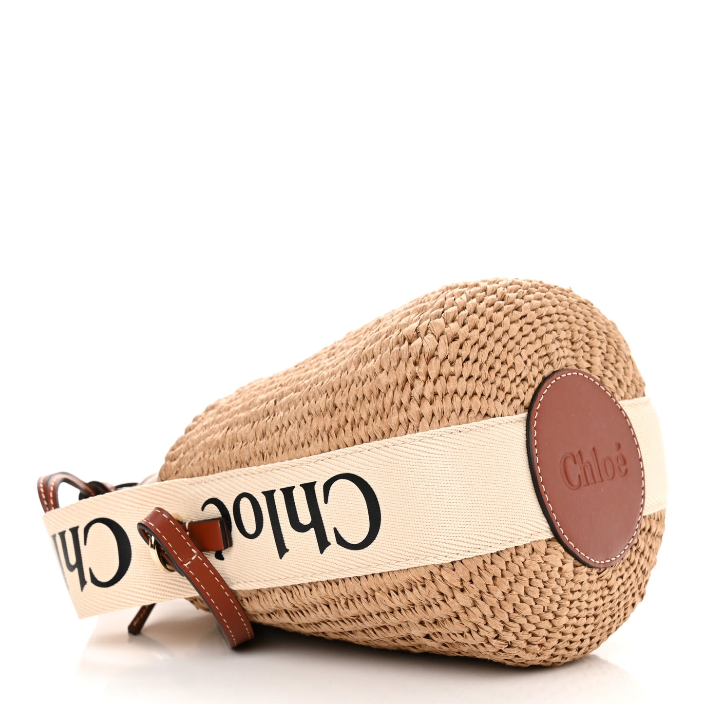 Raffia Calfskin Small Woody Basket Bag Brown