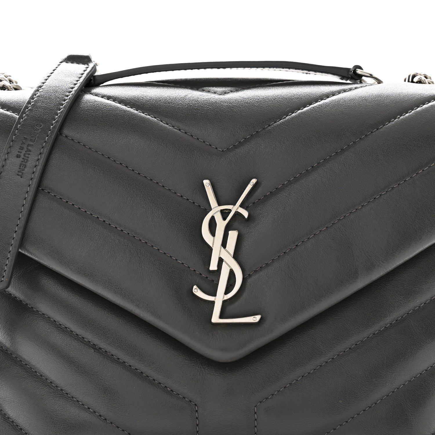 Saint Laurent Calfskin Y Quilted Monogram Small Loulou Chain Satchel Earth 9 of 13