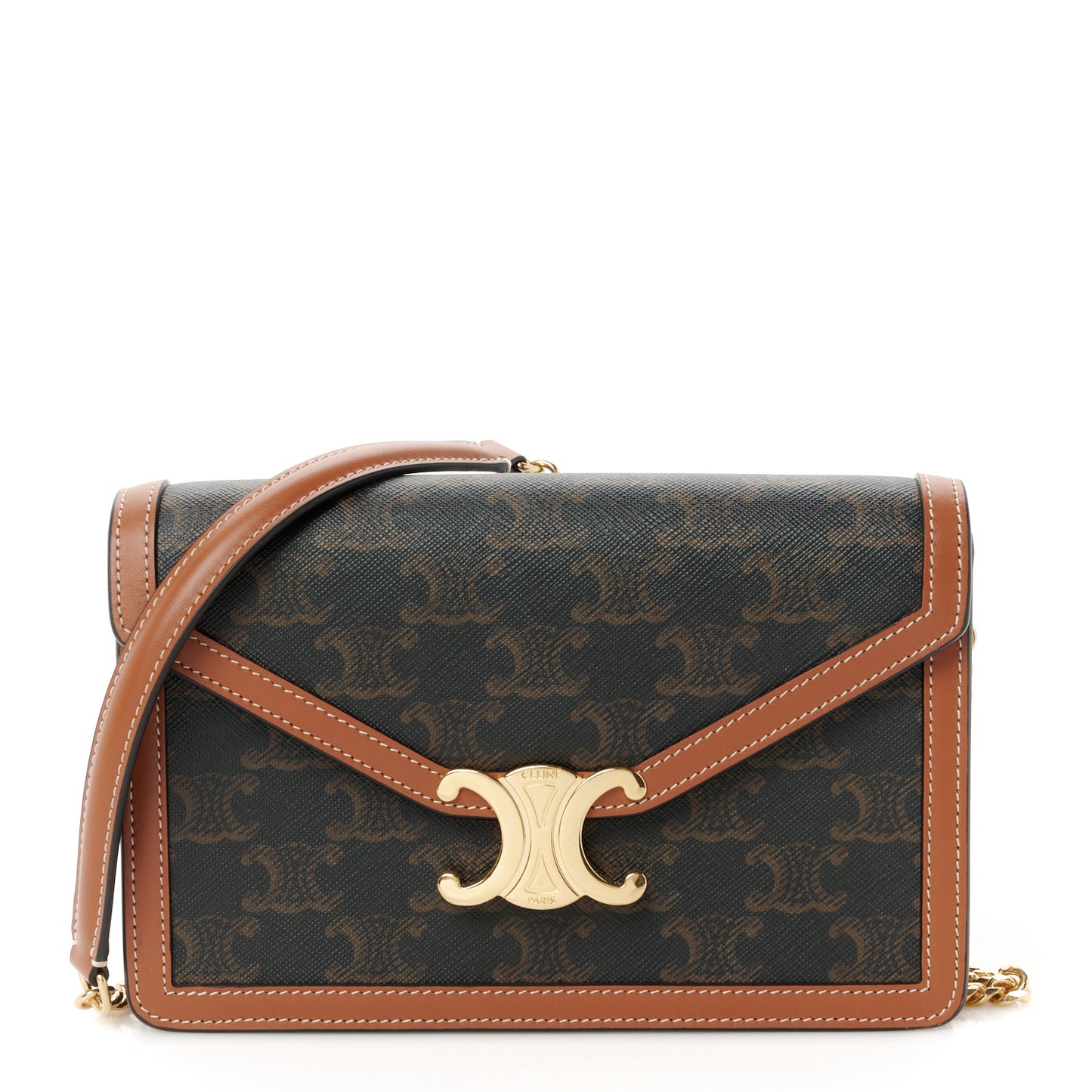 Triomphe Canvas Calfskin Margo Wallet on Chain Tan
