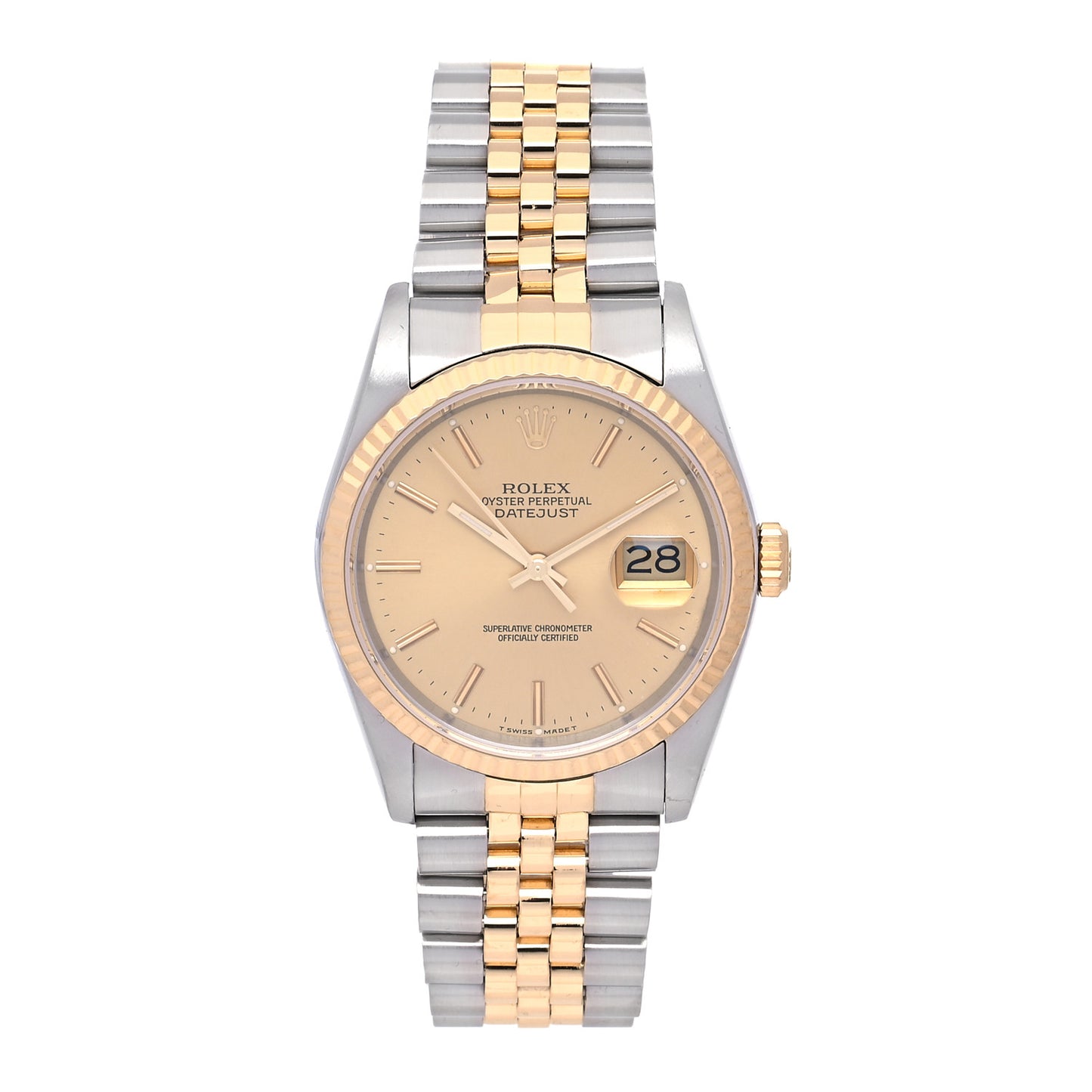 Stainless Steel 18K Yellow Gold 36mm Oyster Perpetual Datejust Watch Champagne 16233