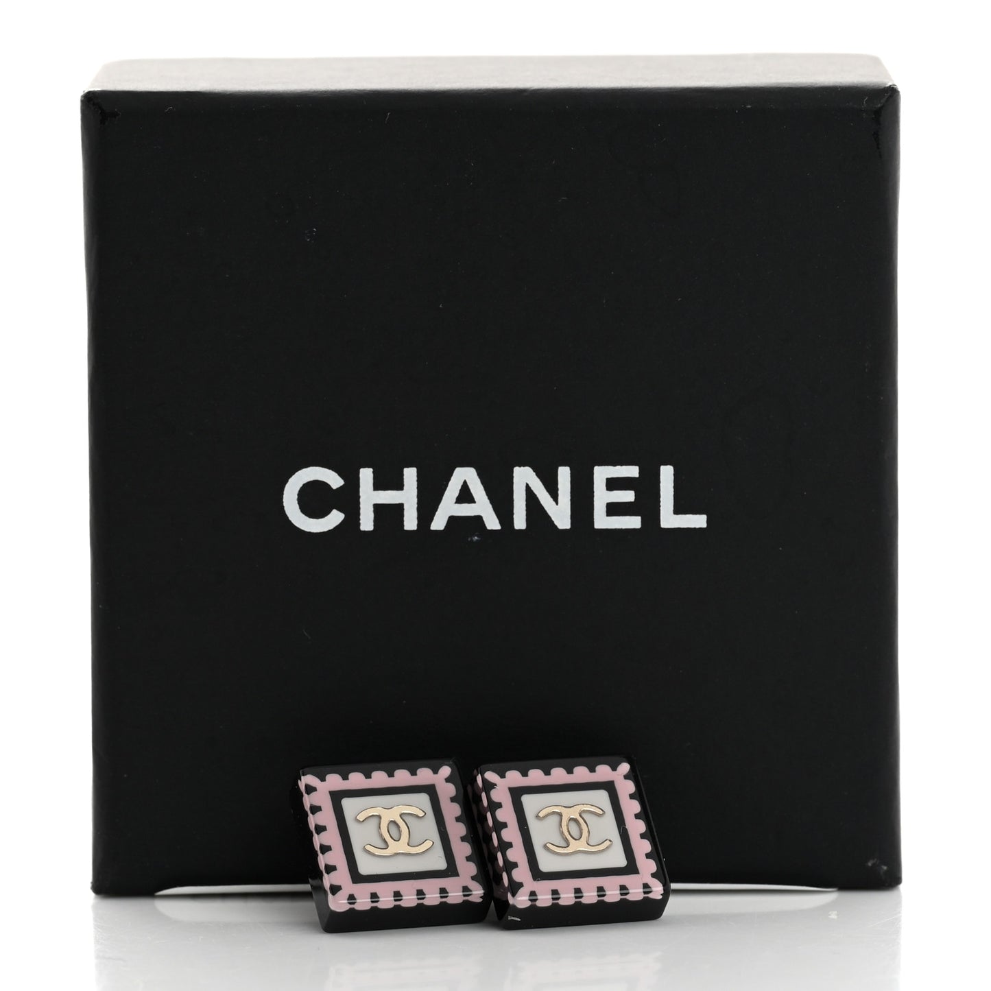 Resin CC Square Earrings Black Pink White
