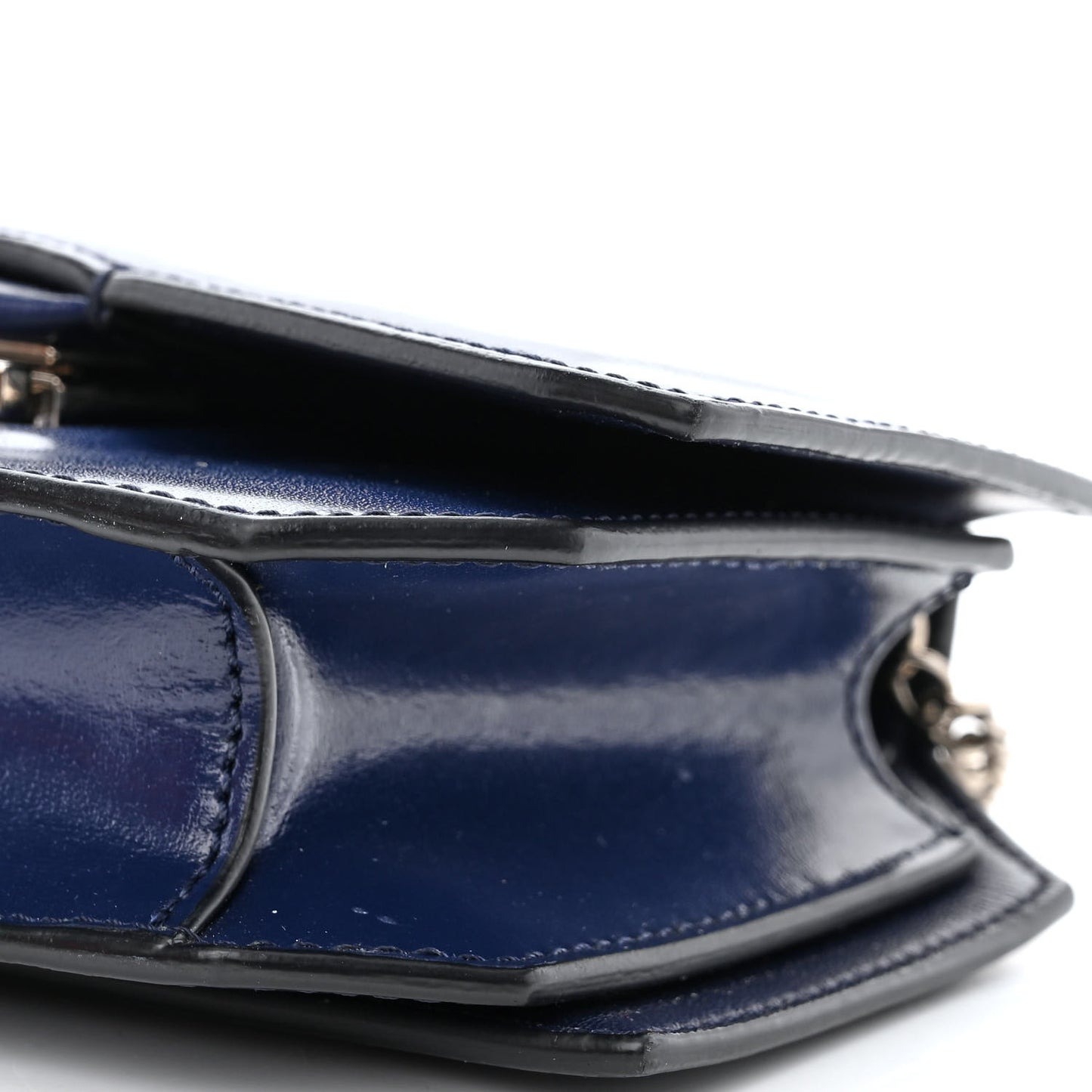 Calfskin Bow Cut Chain Wallet Navy
