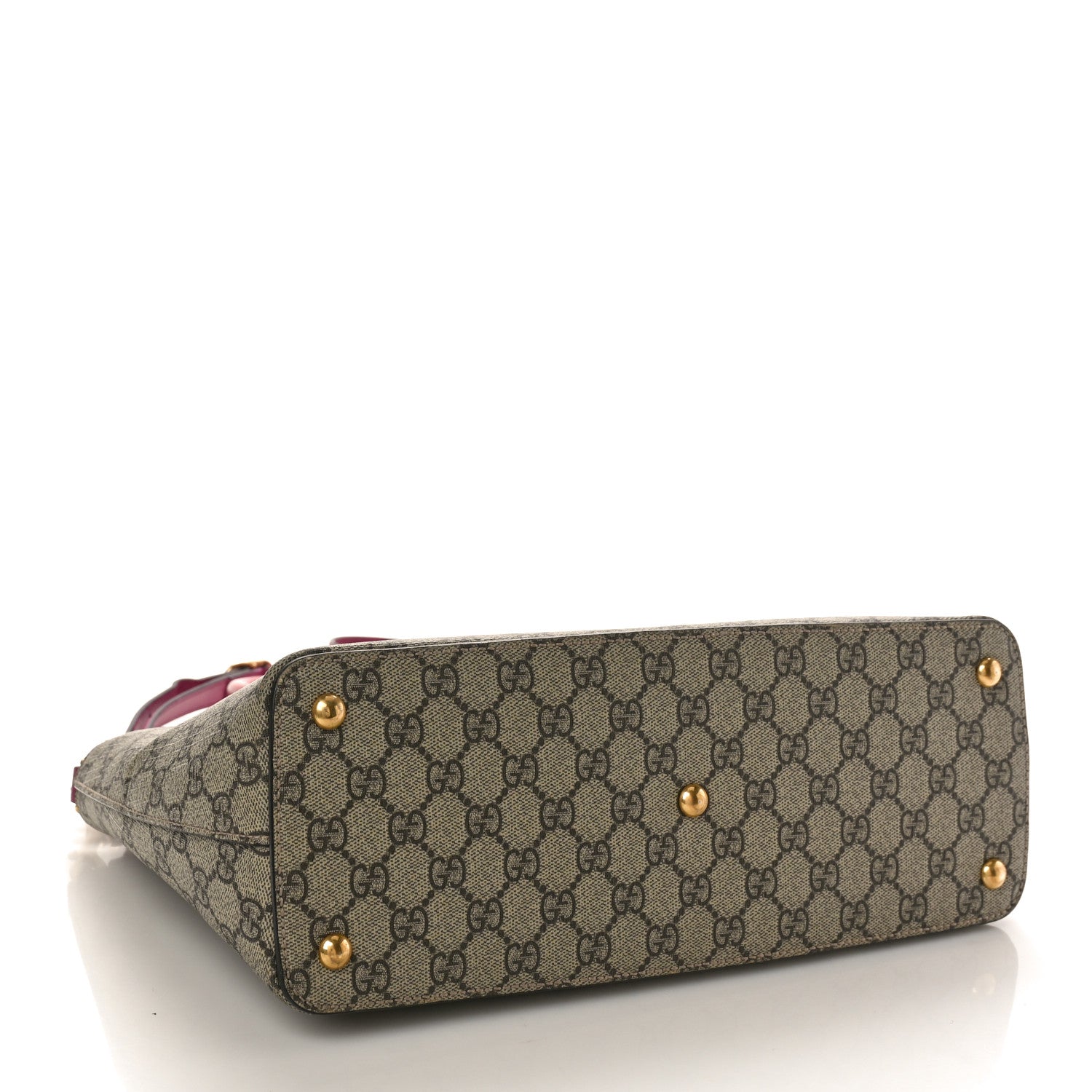 Gucci GG Supreme Monogram Moon Calfskin Small Zip Top Tote Beige Ebony Hibiscus Red New Rosette 4 of 15